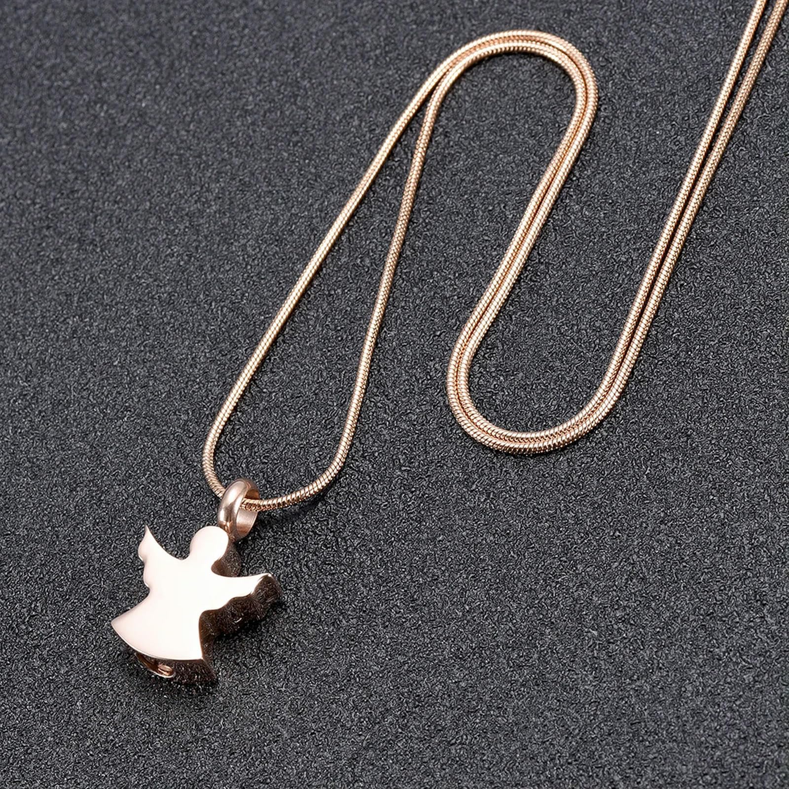 Pendentif de crémation en acier 316 poli bijou souvenir ange résistant teinte or rose
