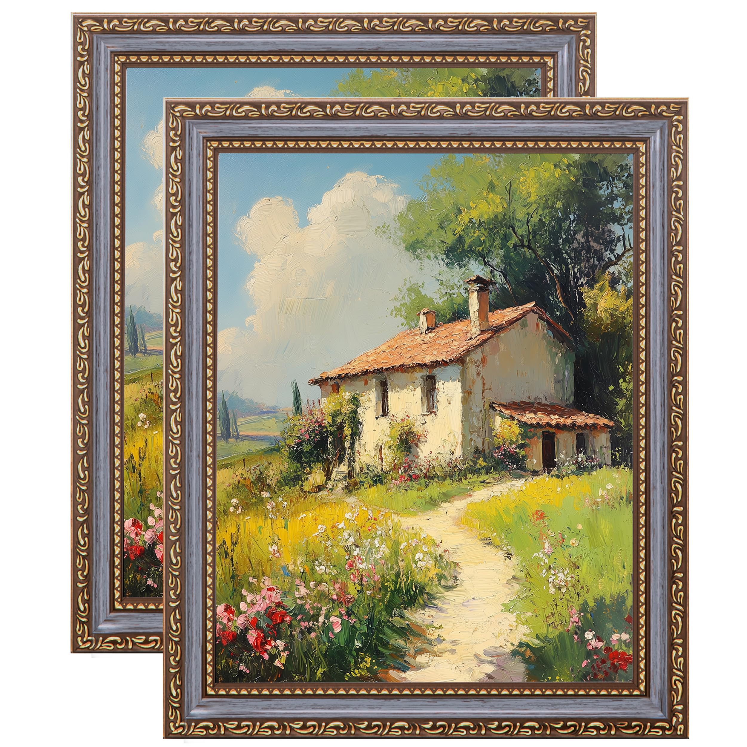 eletecpro 8x10 Vintage Picture Frame, Glass Cover, Blue Gold, 2-Pack