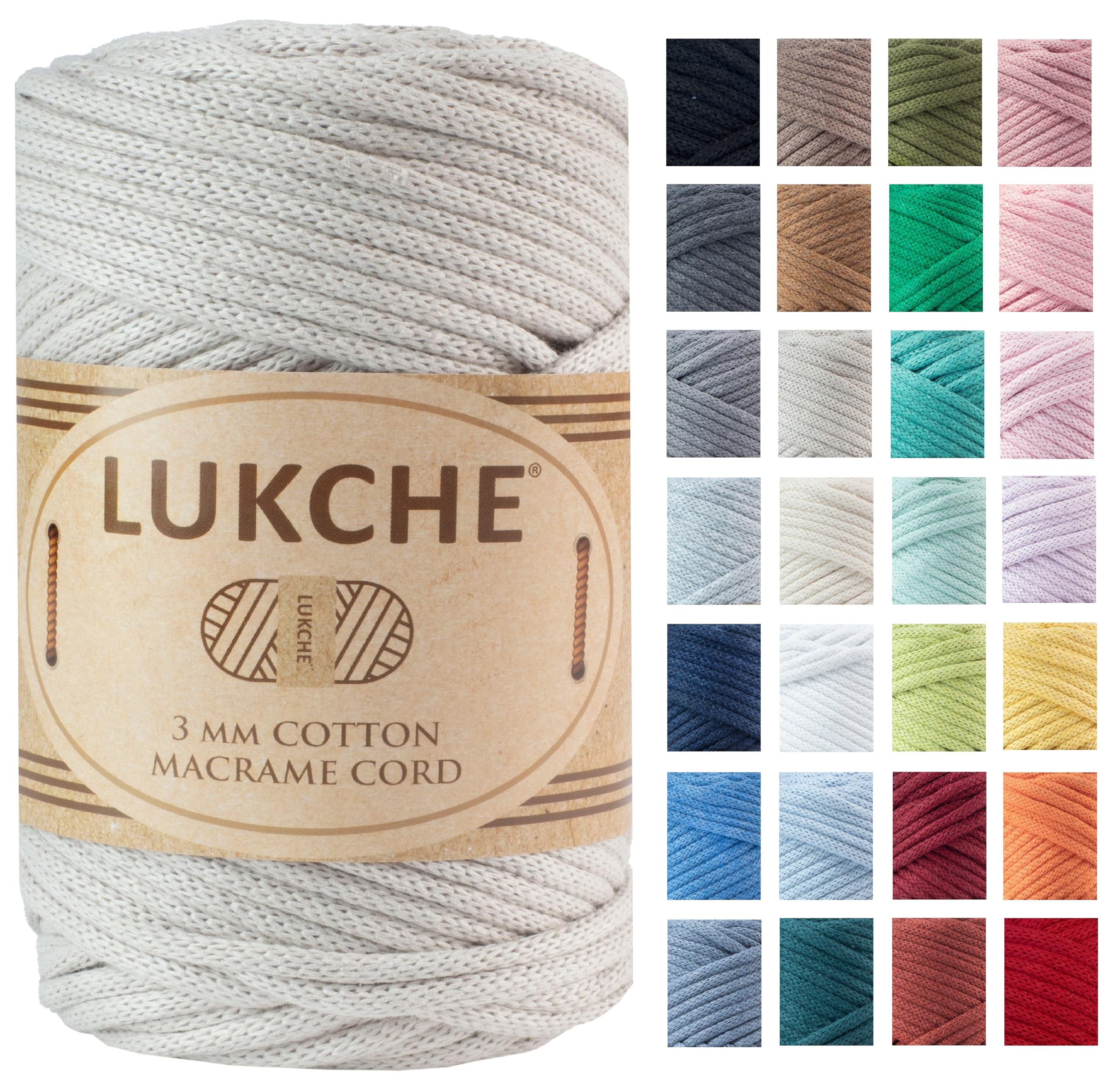 Fil pour macramé beige et coton artisanal de 3 mm pour suspension murale et de plantes