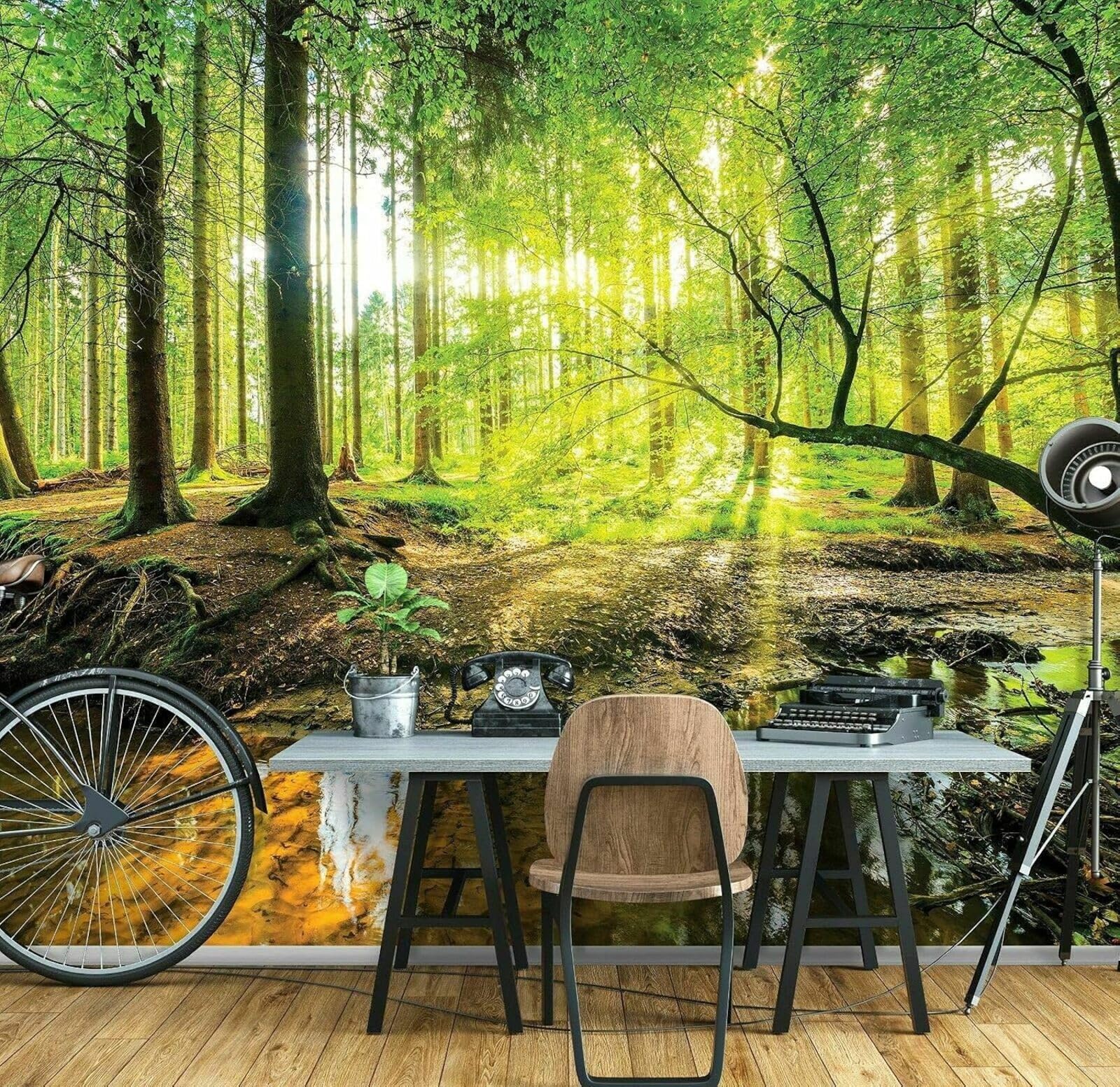 Kfjhgbdshhj 3D Mural Photo Mural-Wallpaper Photo, Forest, Stream, Sun, Green Nature, Trees, Landscape, 3D River For Living Room, Bedroom,350Cmx256cm Poster - Wall Sticker - Frameless Picture