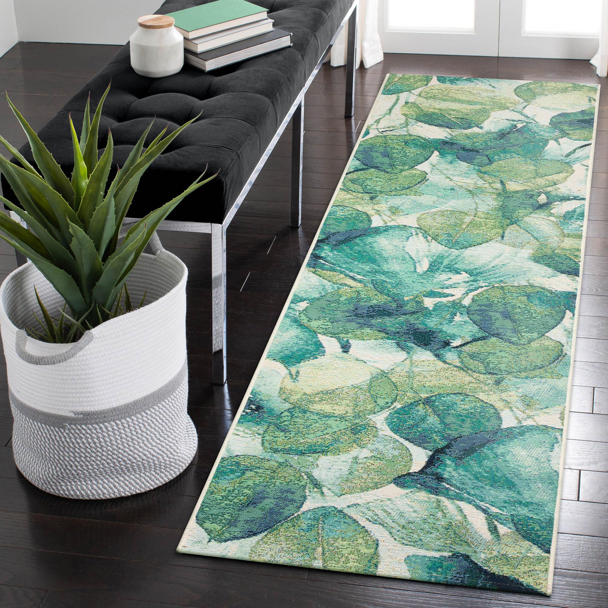 Liora Manne Marina Indoor/Outdoor Power Loomed Synthetic Blend Low Profile Area Rug - Contemporary Graphic Botanical Floral Colorful (Lotus Green) (