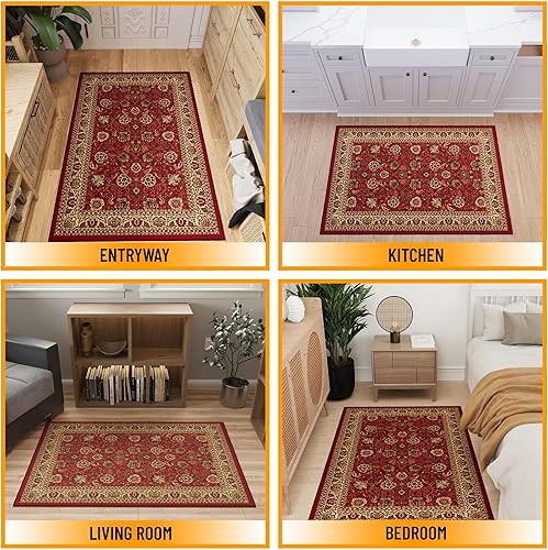 Miniatura 3 de Ottomanson Ottohome Collection - Alfombra antideslizante de goma con diseño oriental, 2 x 7 pies, color rojo