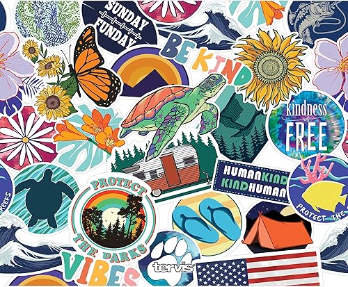 Miniatura 2 de Tervis Great Outdoors - Vaso aislado de triple pared con collage de adhesivos, taza de viaje mantiene las bebidas frías, botella de boca ancha de 40