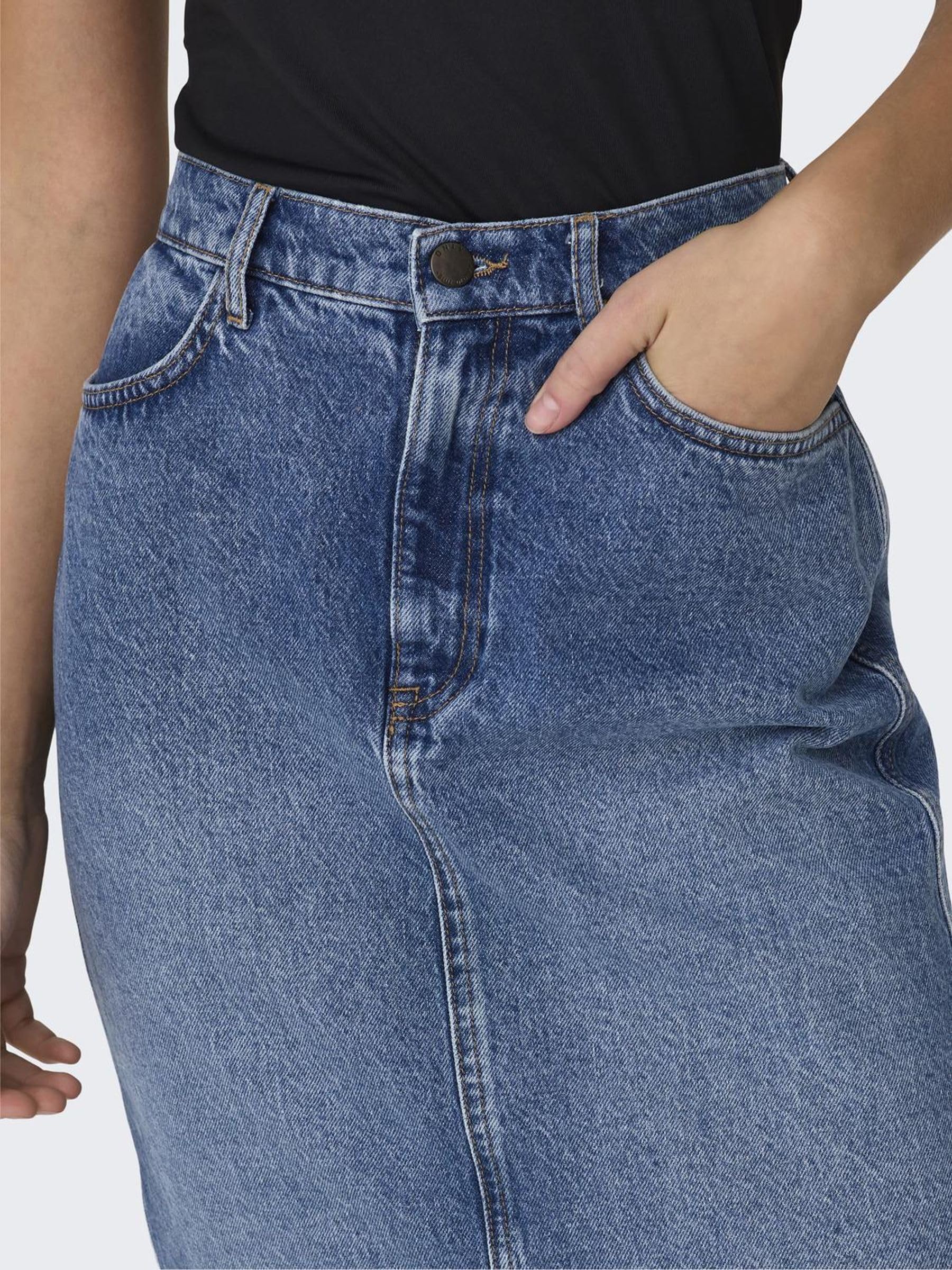 ONLY Falda Vaquera Maxi para Mujer con Abertura en la Parte Delantera Stone Denim Wash Falda con Cintura Media y Bolsillos Delanteros.