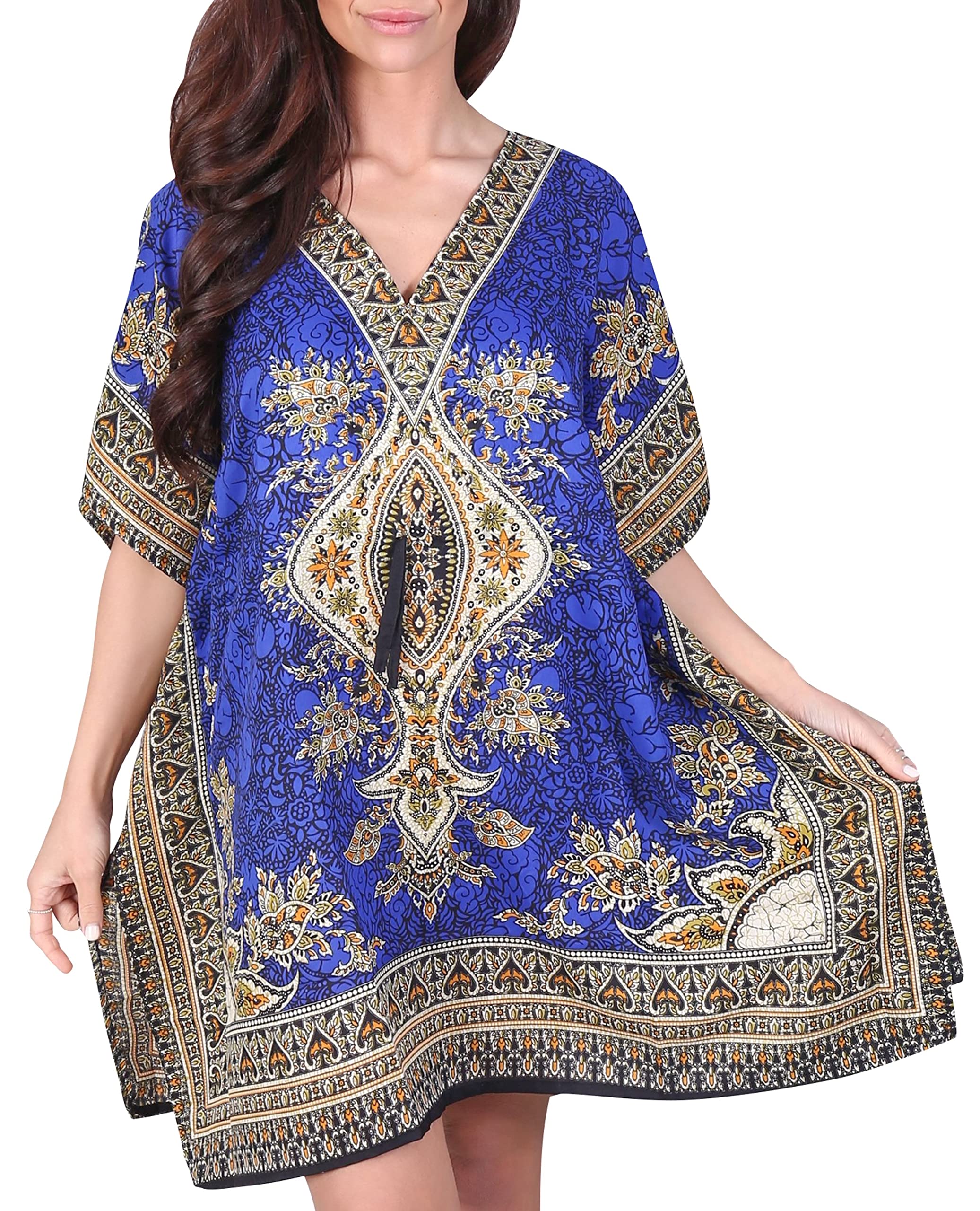 Love My FashionsWomen's Floral Kaftans African Summer Mini Beach Dress Swim Coverups Short Casual Nightwear Loose Sundress Loungewear