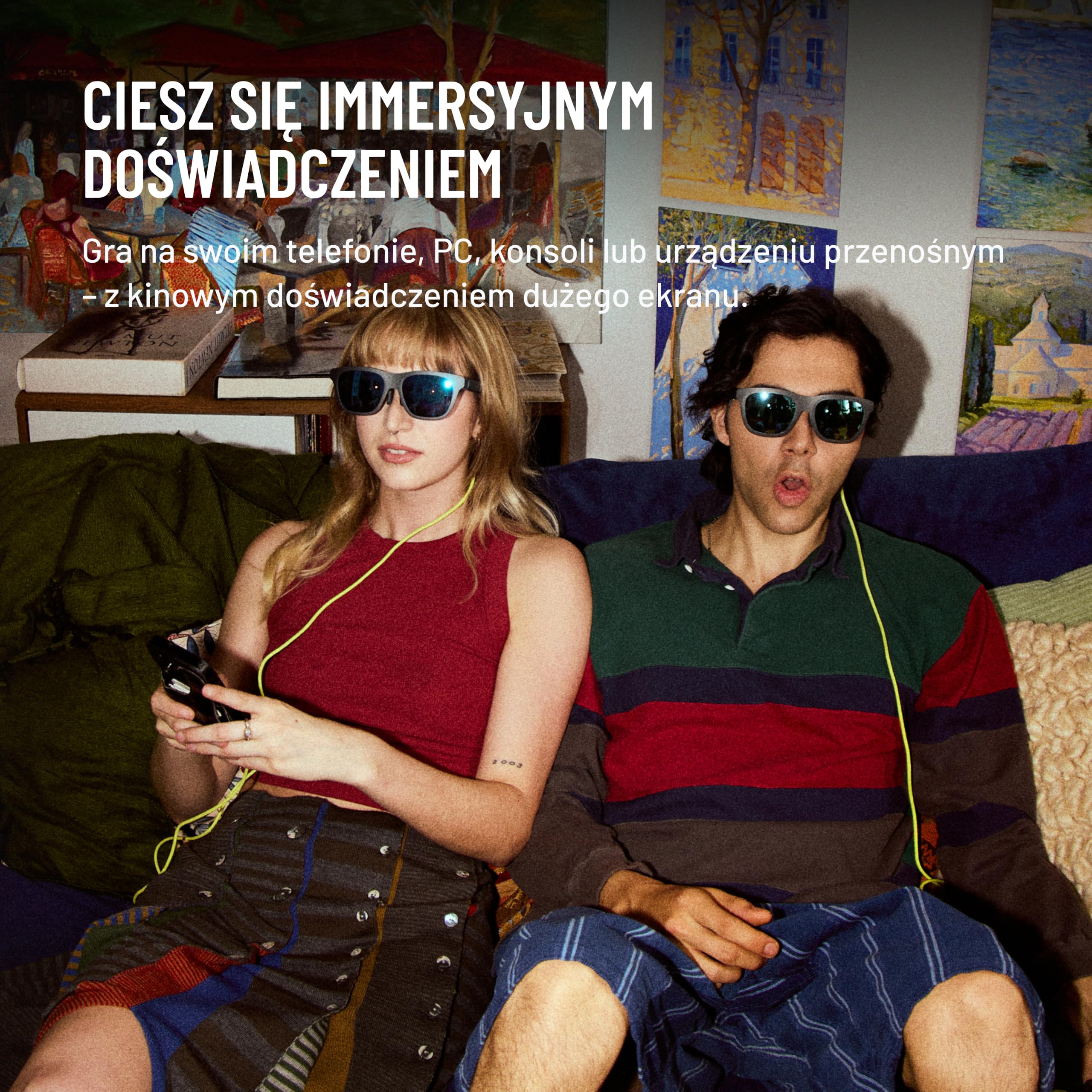 xbx a01+ AR Okulary od XREAL, Ultralekkie 62 g, Przenośny Duży Ekran 147” do Filmów i Gier, Jasny HDR10 o Jasności 1600 nitów, USB-C DP dla iPhone, iPad, Android, Steam Deck, ROG i PC | Ultralekki 62 g, jasny 1600-nitowy HDR10, USB-C DP dla iPhone'a, iPad