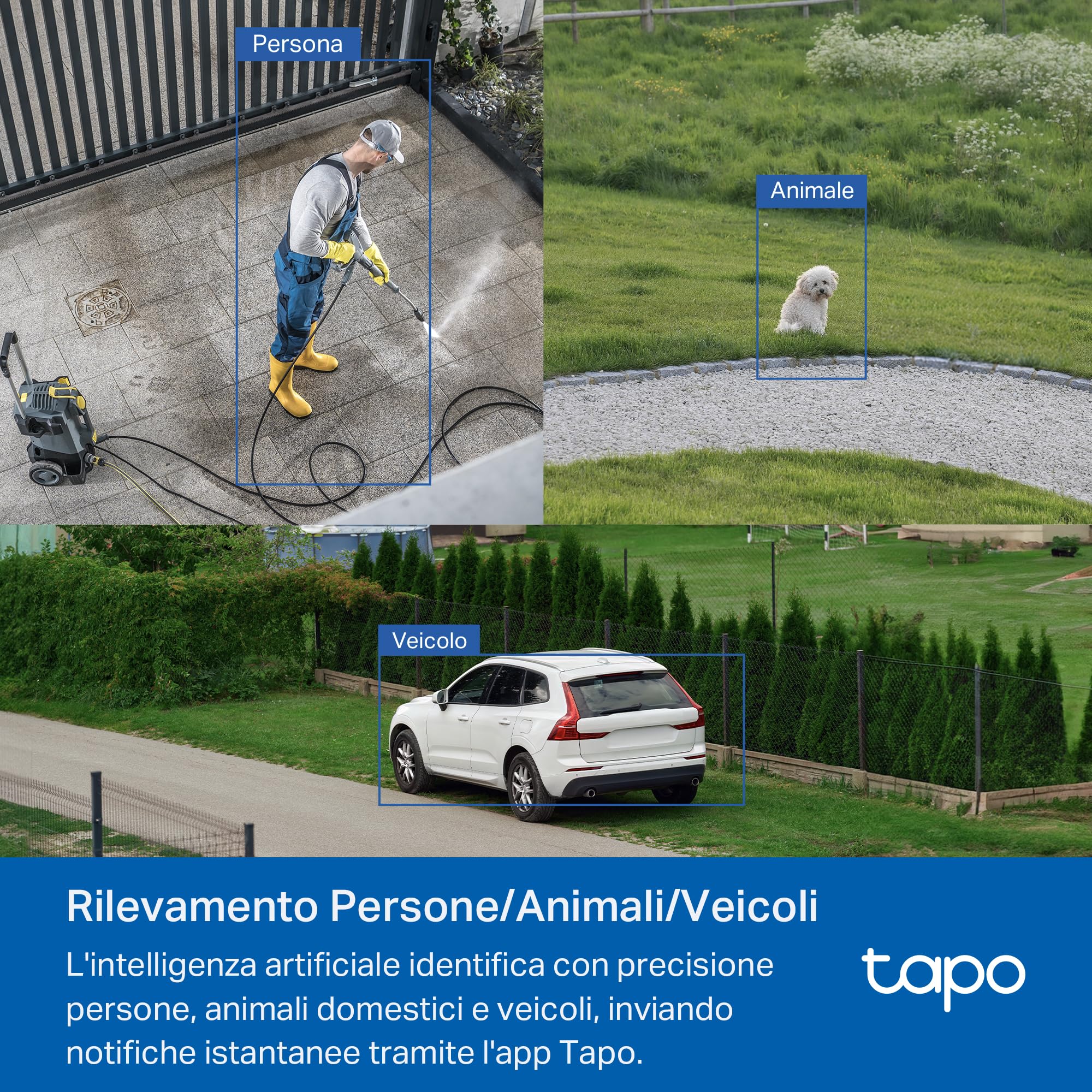 Tapo C530WS Telecamera Wi-Fi Esterno 3K 5MP 360° Visione Notturna a Colori Starlight Rilevamento AI IP66 Wi-Fi Ethernet Allarme Sonoro Luminoso MicroSD 512 GB