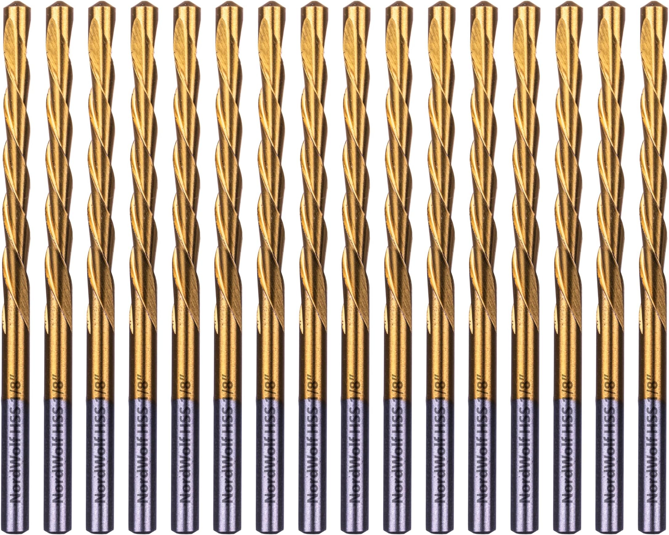 NordWolf 16-Piece HSS Titanium Nitride Drywall Cut Out Bit Set, 1/8" Cutting Bits with Guide Tip in Storage Case for Cut-Out Tools & Spiral Saw