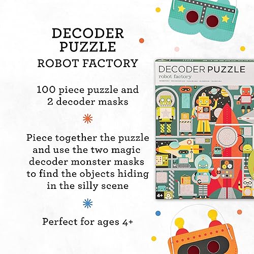 Miniatura 4 de Petit Collage Robot Factory Decoder - Rompecabezas para niños, 100 piezas, incluye gafas para descubrir objetos ocultos, rompecabezas robot para