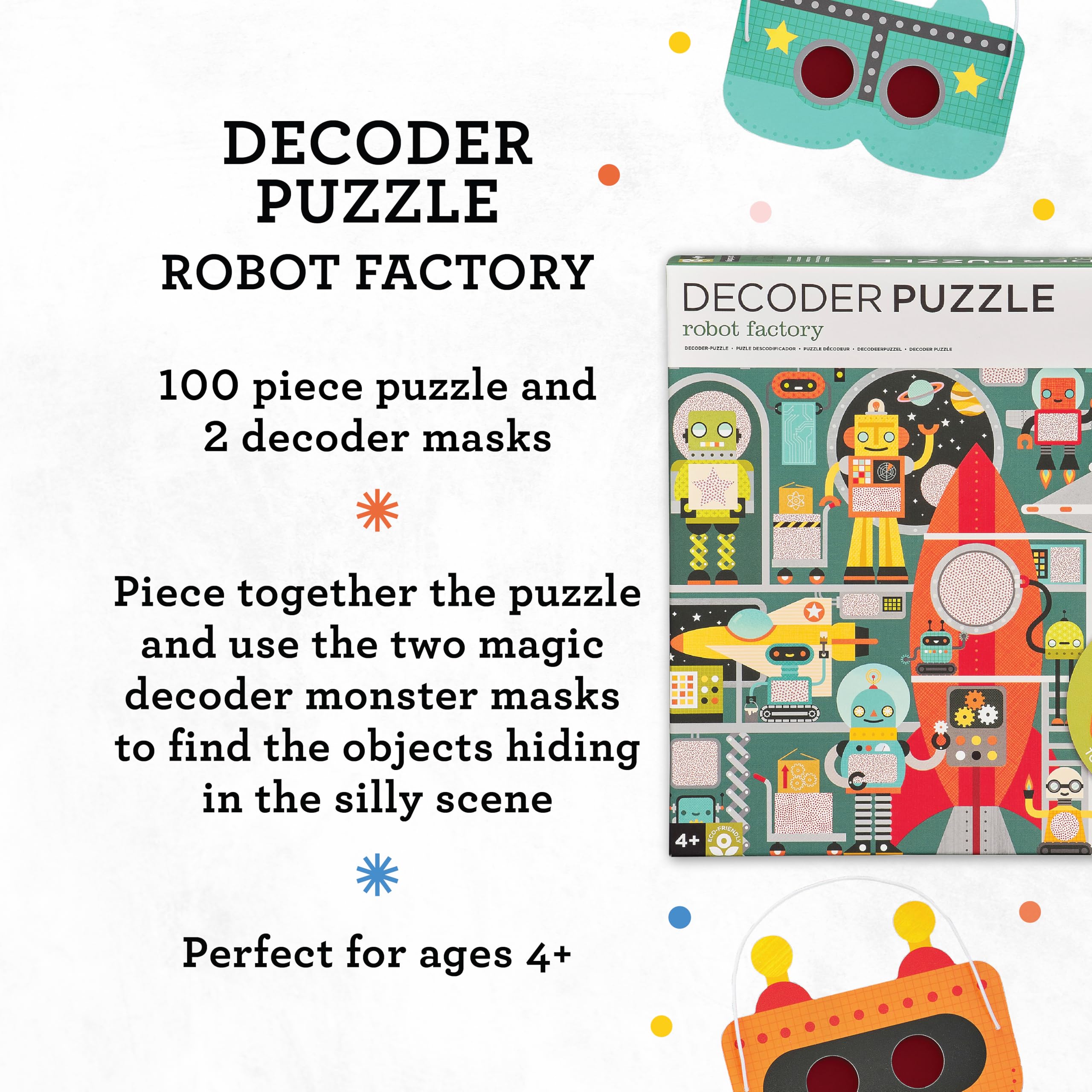 Petit Collage Robot Factory Decoder Children's Puzzle, 100-Pieces - Jigsaw Puzzle for Kids - Includes Glasses to Uncover Hidden Objects - Robot Puzzle for Ages 4+, Makes a Great Gift Idea - Image 4