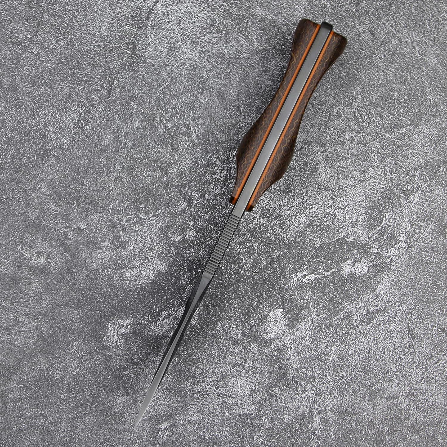 Persian Fixed Blade Knife - 4.13" Blade Sleipner Steel Tactical & Hunting Knife with Leather Sheath, Full Tang, 6mm Thick, G10 & Linen Micarta Handle for Outdoor Survival (Brown linen DLC coating​)