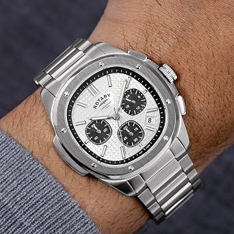Rotary Mens Apex 100 Chronograph Silver Dial Stainless Steel Bracelet Watch