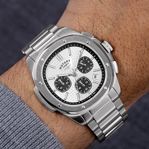 Rotary Mens Apex 100 Chronograph Silver Dial Stainless Steel Bracelet Watch