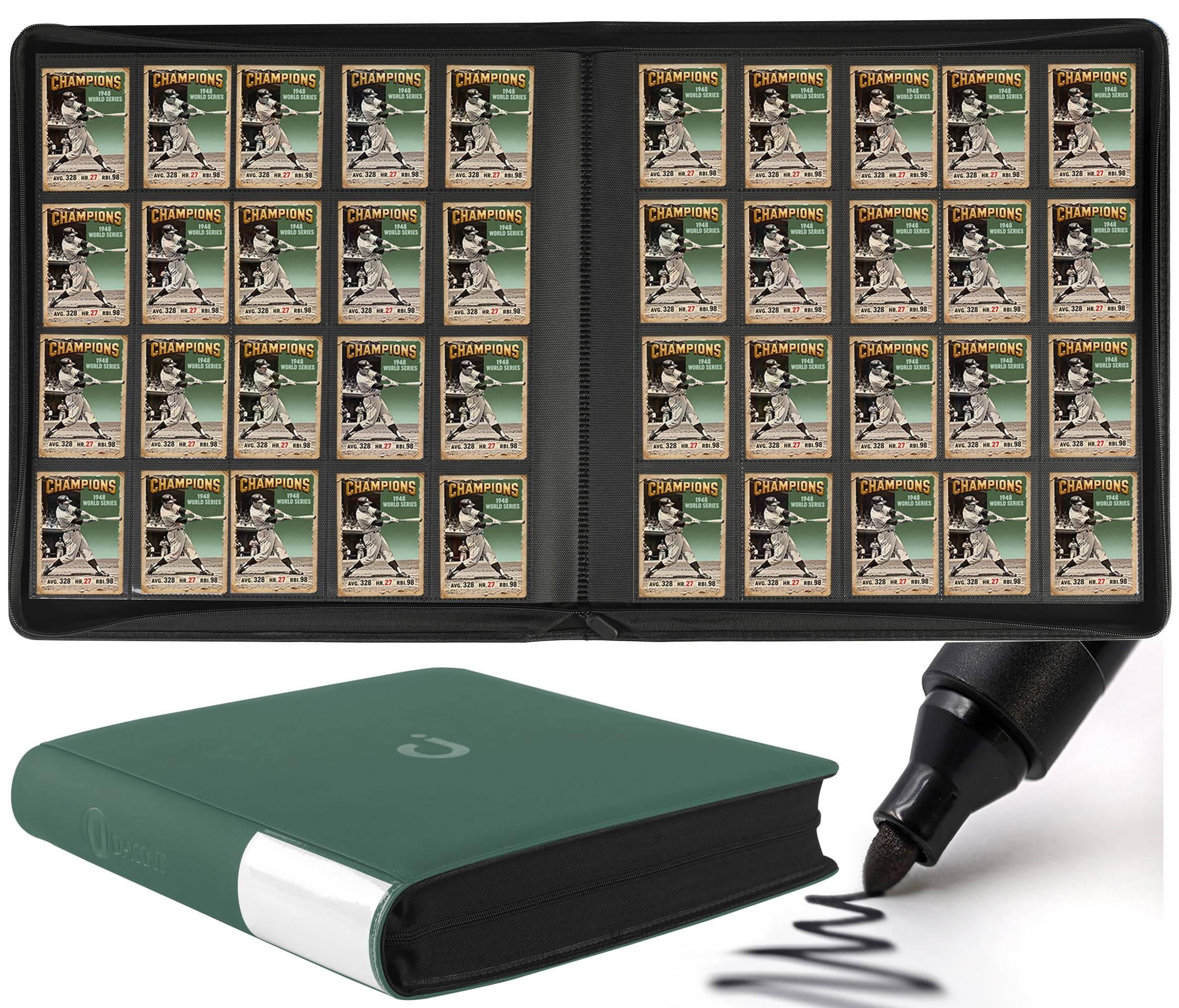 Premium 2000 Pocket Card Binder - 20 Pocket Trading Card Binder with Sleeves Fits 2000 Cards, Ringless Card Album for TCG - Model A,Blackish Green — image 1