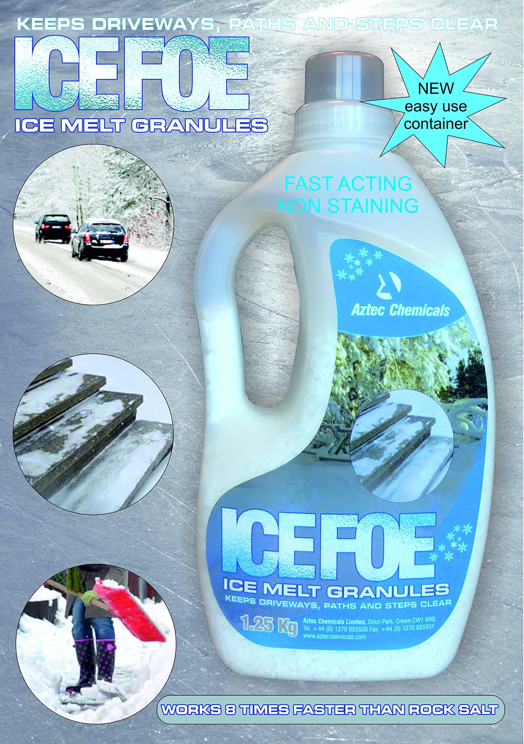 Ice melt granules 2 x 1.25kg bottles rapid faster melt Calcium Chloride product