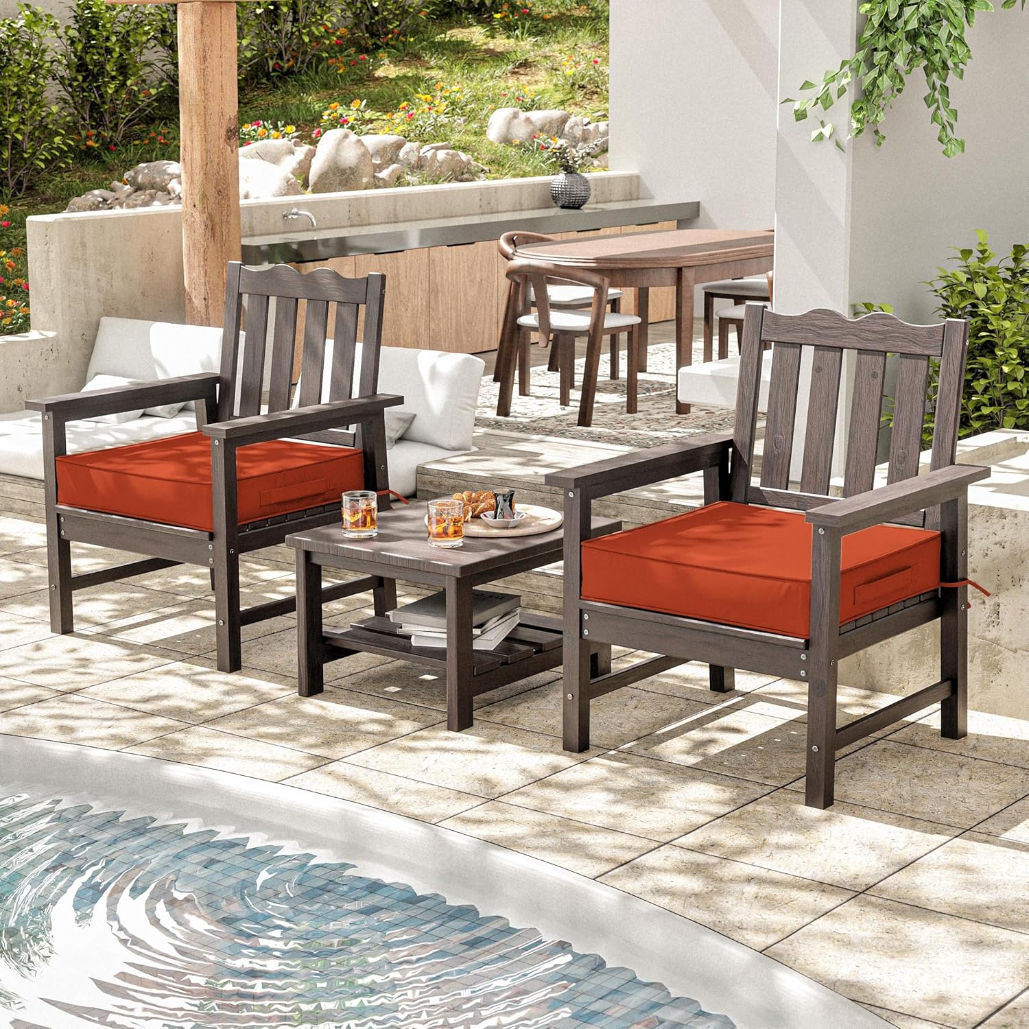 Outdoor Chair Cushions 24 X 24 X 5 Inch Patio Furniture Cushions Waterproof & Fade Resistant Outdoor Cushions for Patio Furniture with Handle & Adjustable Straps Set of 2