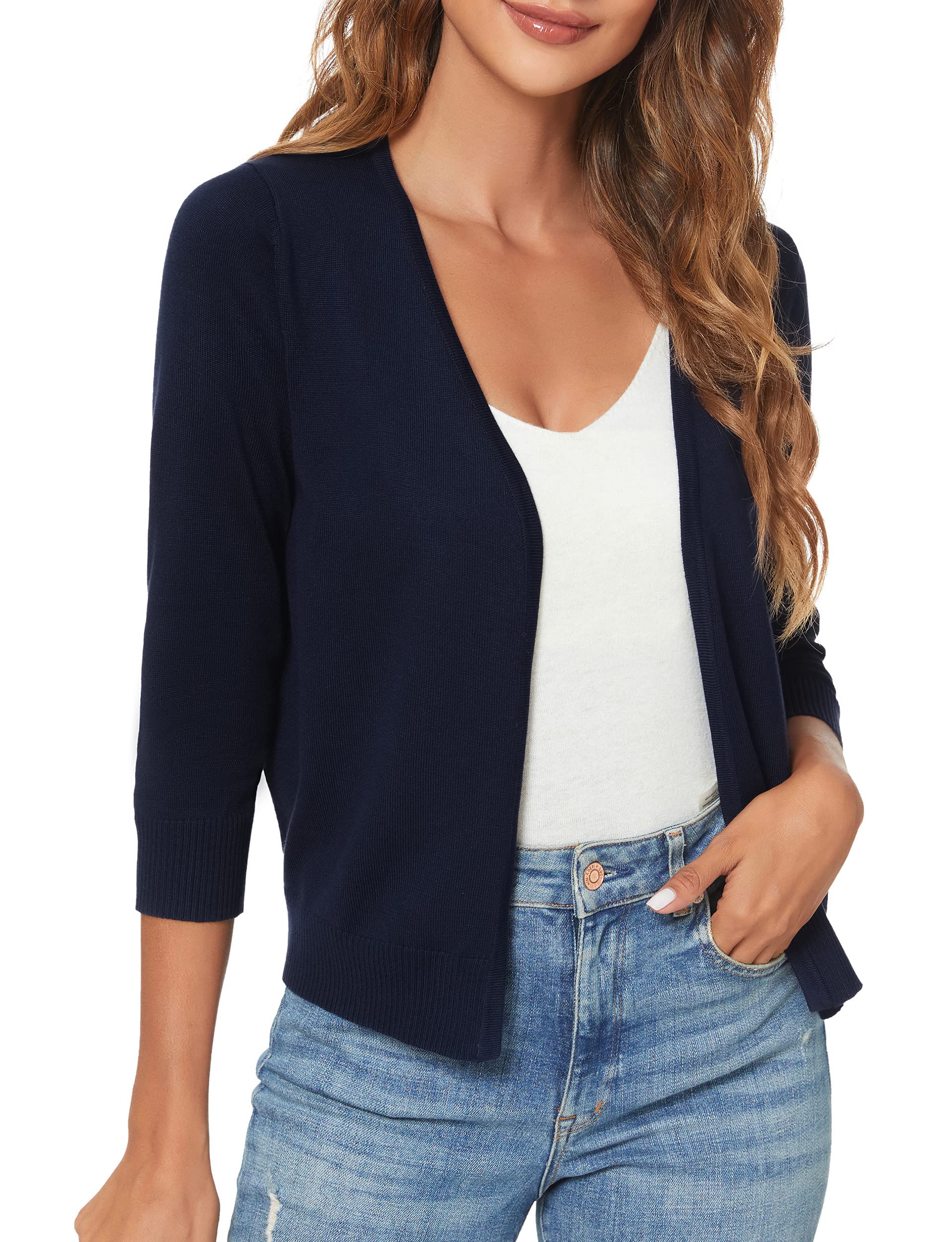Urban CoCo Women's 3/4 Sleeve Shrugs Open Front Cropped Sweater Cardigan