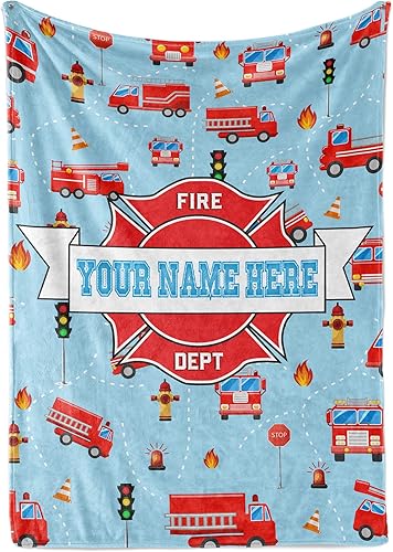 Manta personalizada de camión de bomberos, se envía al día siguiente, impresa en Estados Unidos, manta de vellón suave o sherpa, manta personalizada