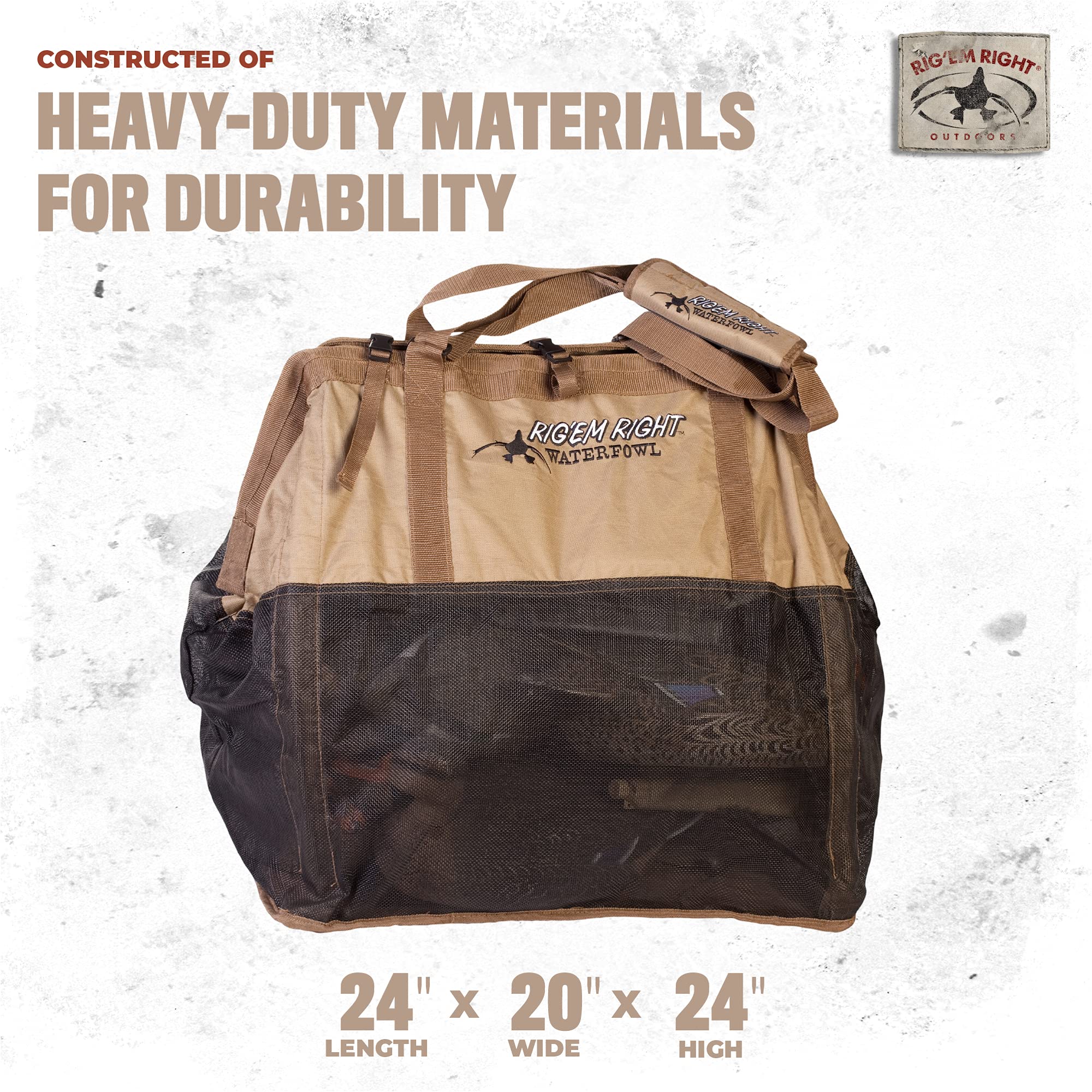 Rig'Em Right Waterfowl Gunslinger Decoy Carrying Bag with Large Padded Shoulder Strap - Holds 24 Duck Floaters when Open and 18 when Closed