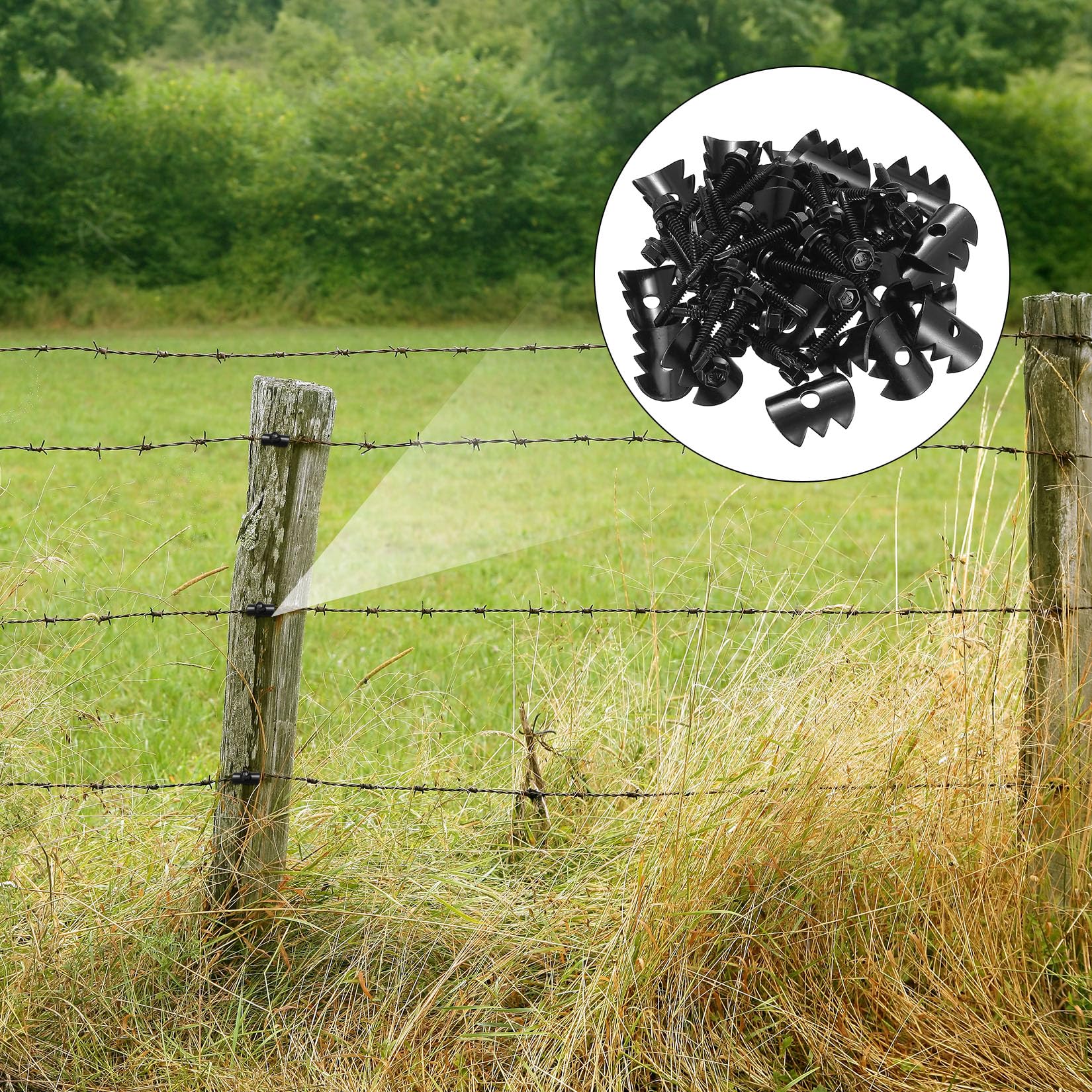 33 STK Stahlkrampen für Zaun Befestigung Maschendraht, Zubehör Stahlkrampen für Befestigung Maschendraht gewebte Zäune, Doppelstabmattenzaun Klemmen, stärker als ein üblich U Nägel, Schwarz