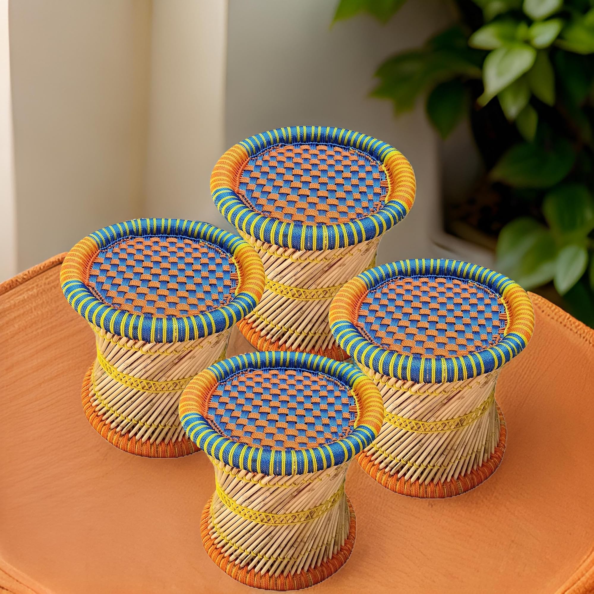 Set of 4 Rajasthani Handmade Bamboo Chairs for Living Room