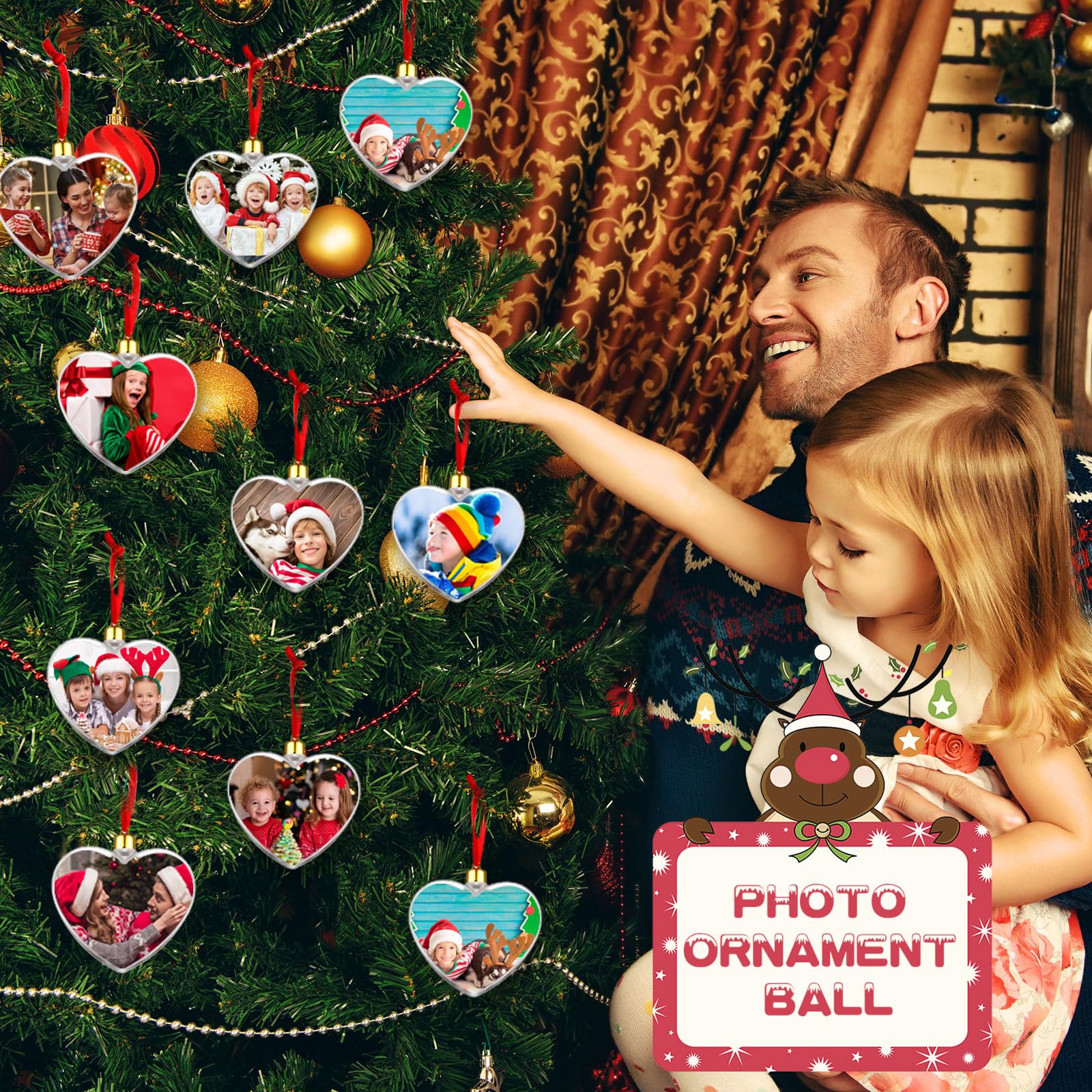 Skylety Photo Ornament Ball Plastic Valentine Hanging Photo Frame Ornament Valentine Photo Baubles for Christmas Valentine's Day Decor(24 Pcs, Heart Style)