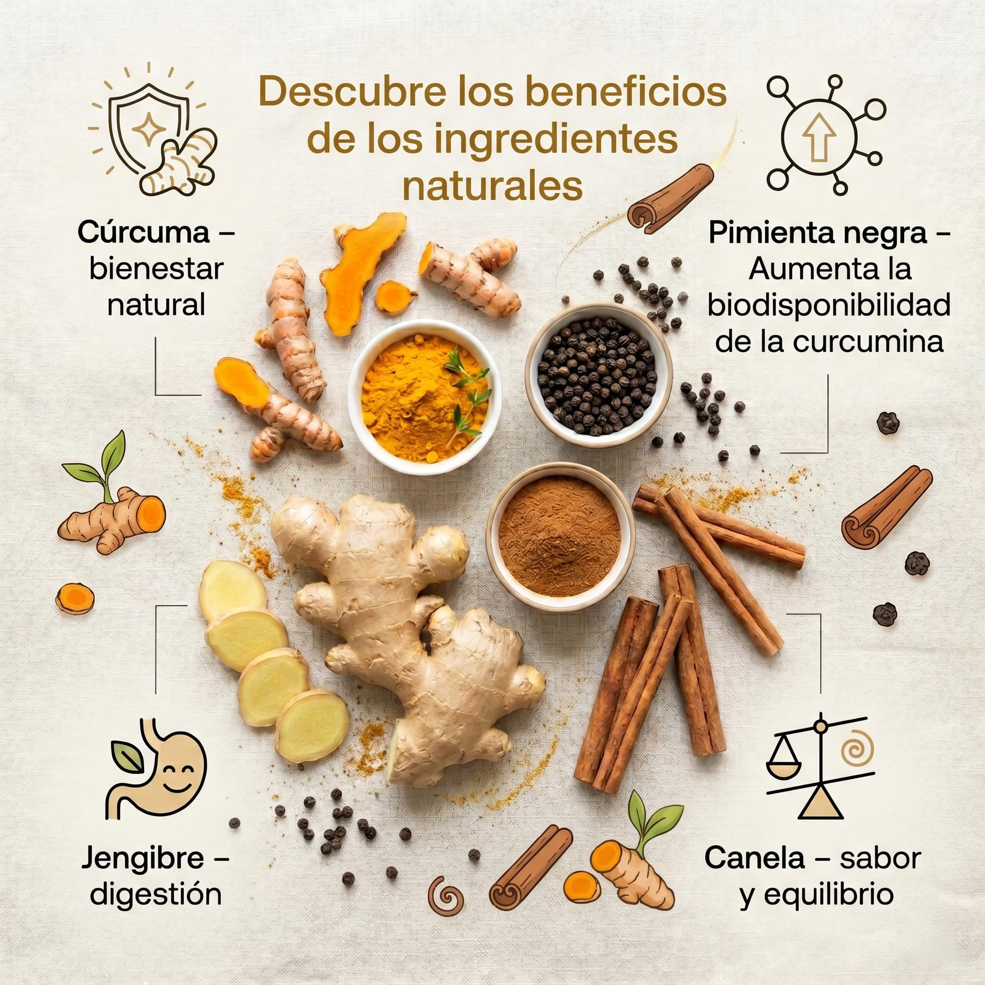 Olixir Leche Dorada Golden Milk - Cúrcuma Latte Vegano en Polvo con Jengibre y Pimienta Negra - 250g