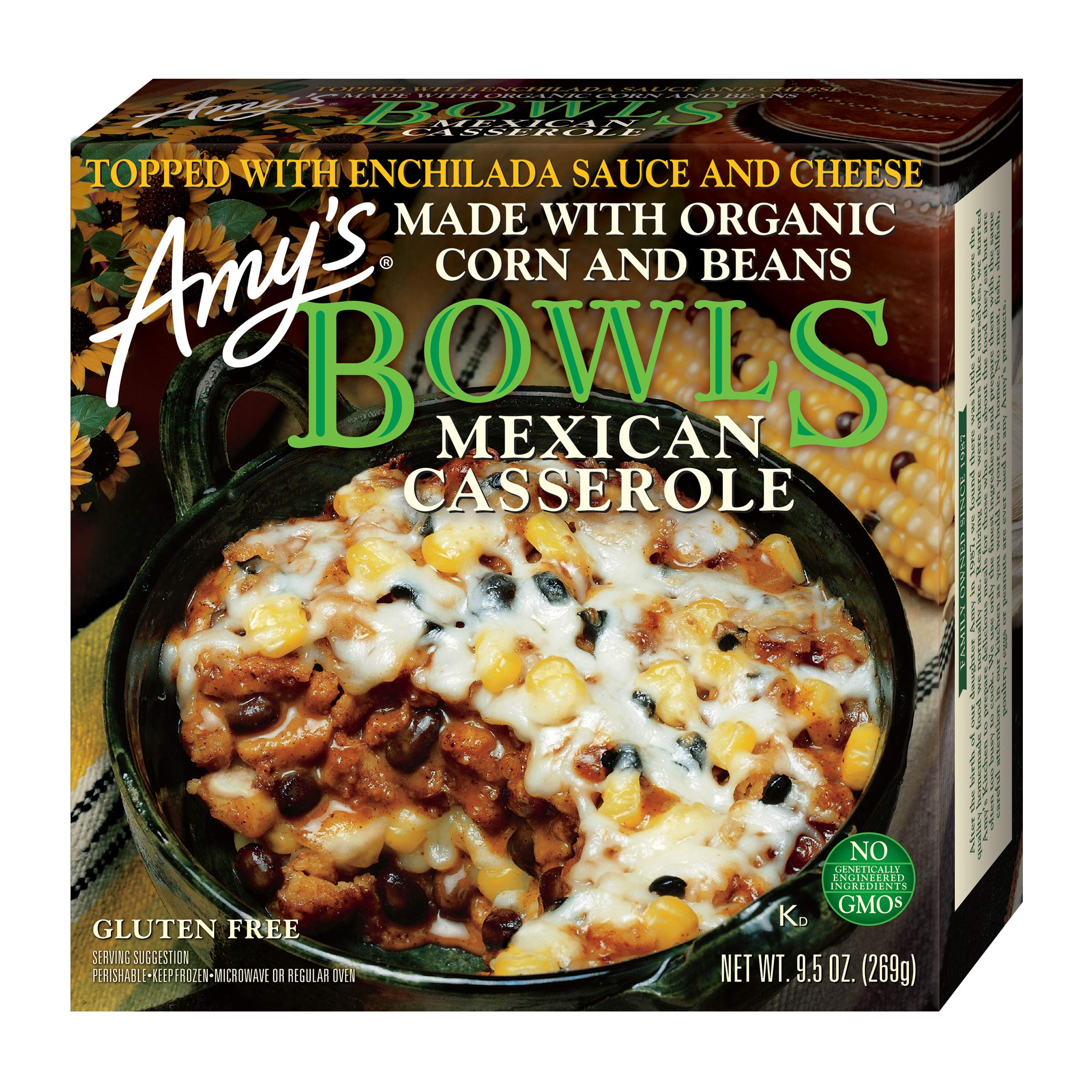 Amy's Frozen Meals, Mexican Casserole Bowl, Made with Organic Tomatoes, Corn and Black Beans, Gluten Free, 9.5 oz.