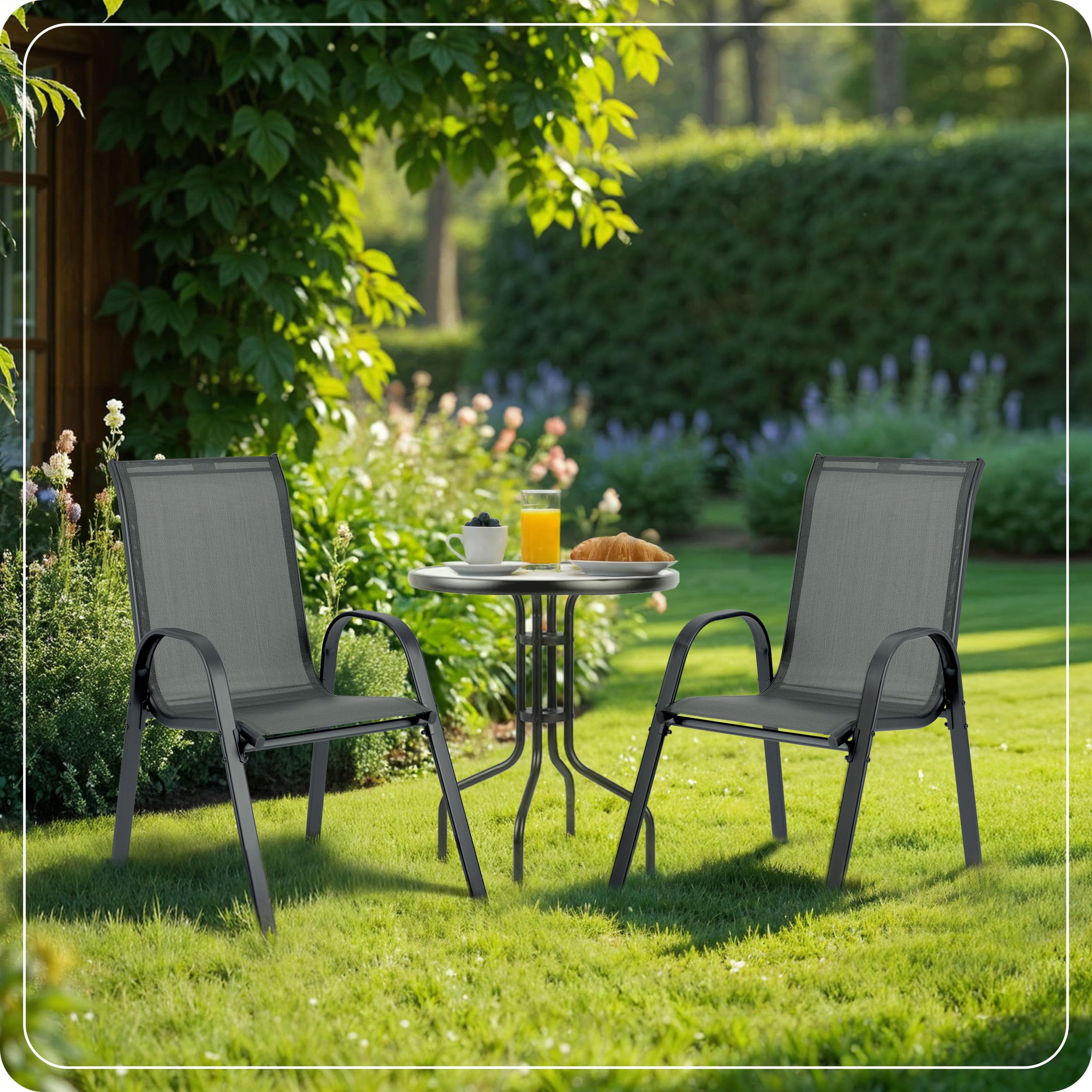 Sofotel Lot De 4 Chaises De Jardin Textilène Et Métal – Confort Ergonomique, Stables, Charge 120 Kg, Gris Foncé – Idéal Terrasse & Balcon