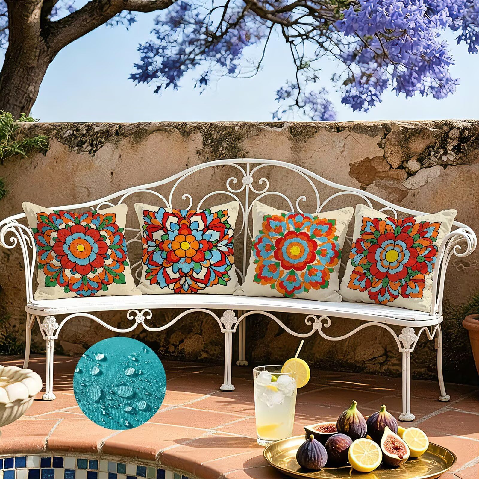 Czerwona poszewka na poduszkę 50 x 50 cm zestaw 4 poduszek outdoorowych | Retro lniana poszewka na poduszkę do salonu, poduszka ozdobna, na sofę, boho, do użytku na zewnątrz, 50 x 50 cm