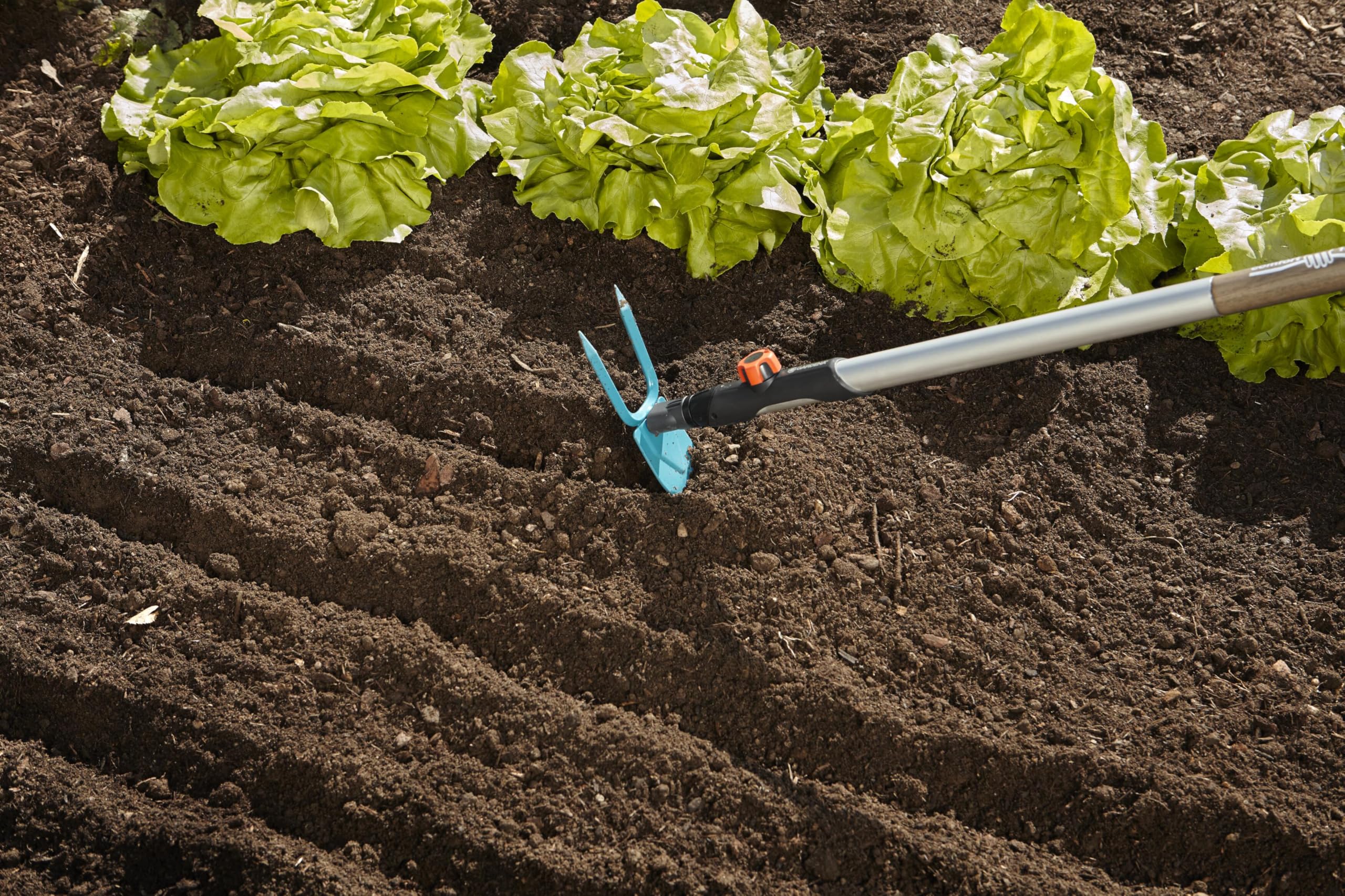 Gardena Zappa combisystem: Zappa con lama a cuore, 2 denti, larghezza di lavoro 7 cm, in acciaio di alta qualità, rivestita con Duroplast (3215-20)
