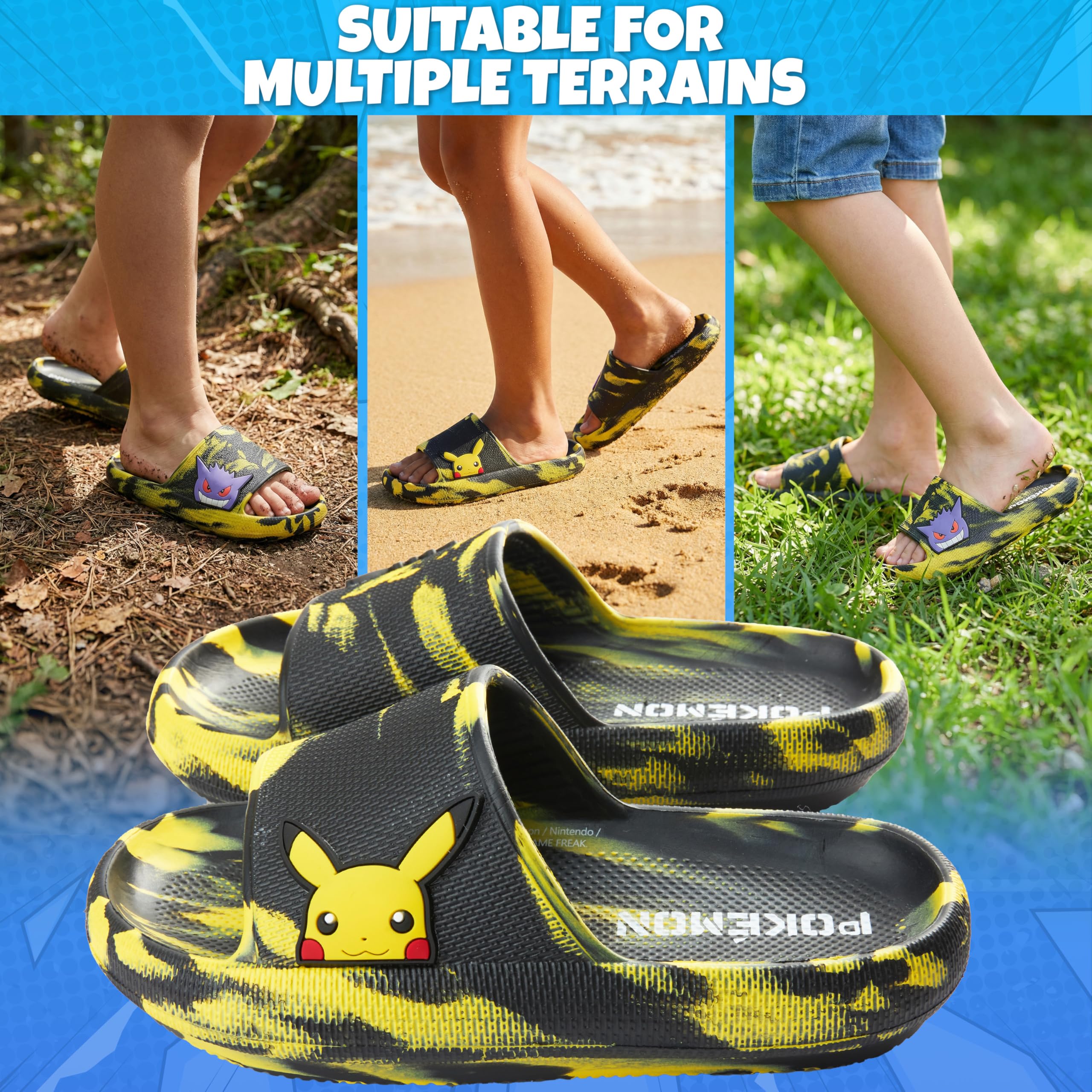 Get Trend Pokemon Pikachu | Ectoplasma | Ronflex Claquette Garcon, Été Chaussons Enfant et Ados, Sandales Plage, Piscine, Comfy Idee Cadeau