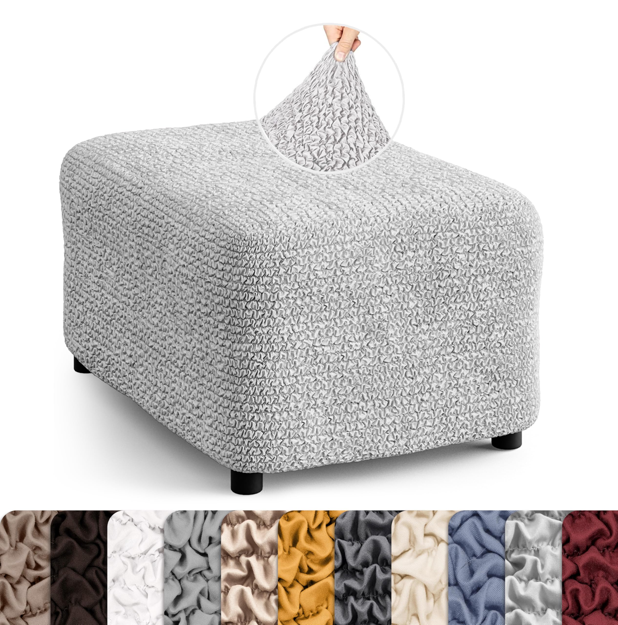 PAULATO BY GA.I.CO. Ottoman Slipcovers - 1-Piece Furniture Protector - Form Fit, Machine Washable -MicrofibraCollection - Light Grey Color