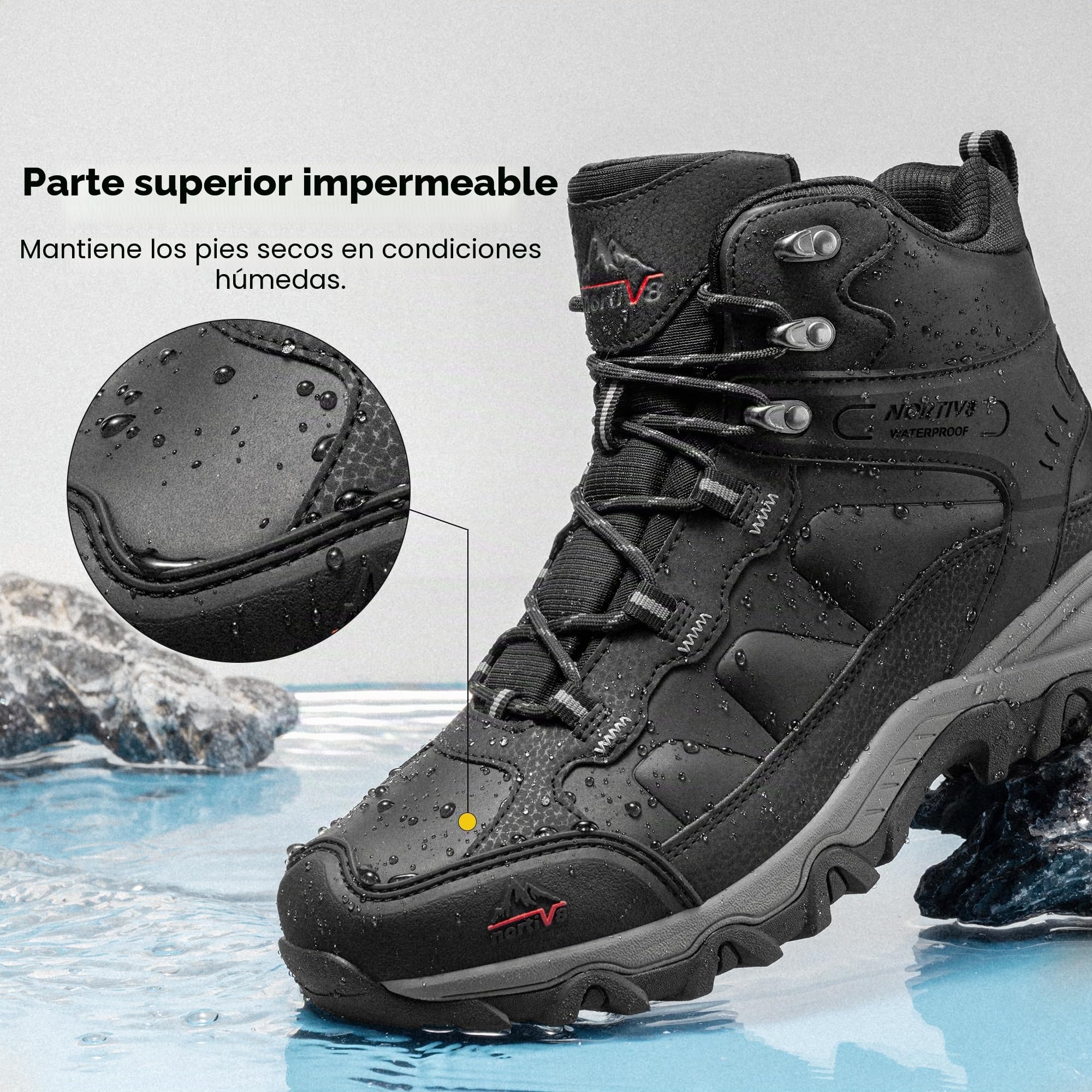 NORTIV 8 Botas de Montaña Zapatos de Senderismo Hombres Zapatillas Trekking Impermeables Ligeros Antideslizantes