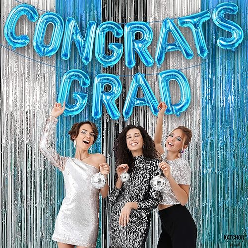 Miniatura 6 de KatchOn, Globos azules grandes de graduación de felicitaciones 16 pulgadas Cartel de globos de felicitación para decoraciones de graduación 2025