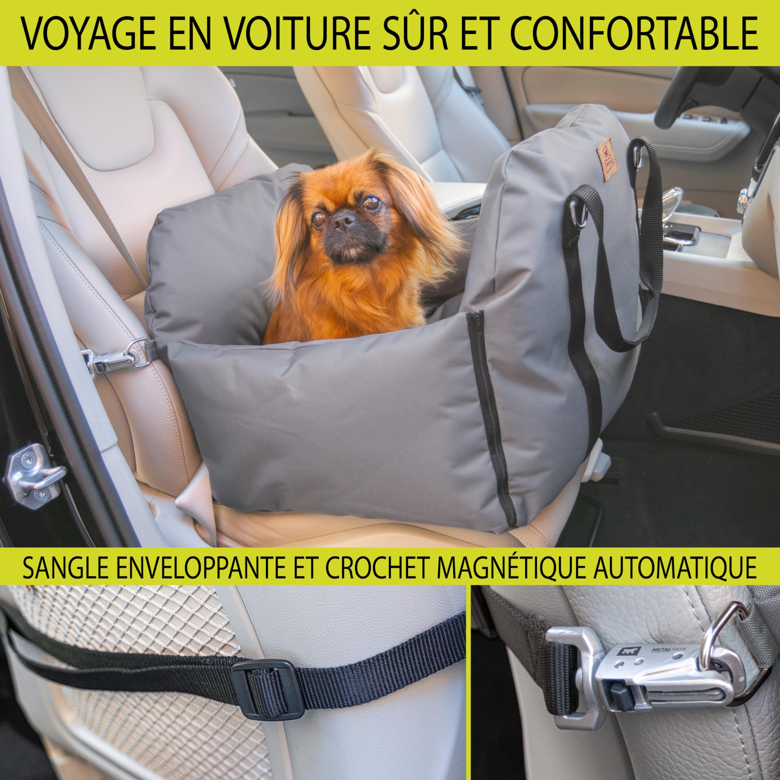 Ferplast Sac Transport Chienavec Bandoulière et Poignées, Coussin Réversible, Fixation au Siège et Mousqueton Magnétique, 52 × 46 x h 35 cm, Cruiser pour Chien, Transport en Voiture, Gris
