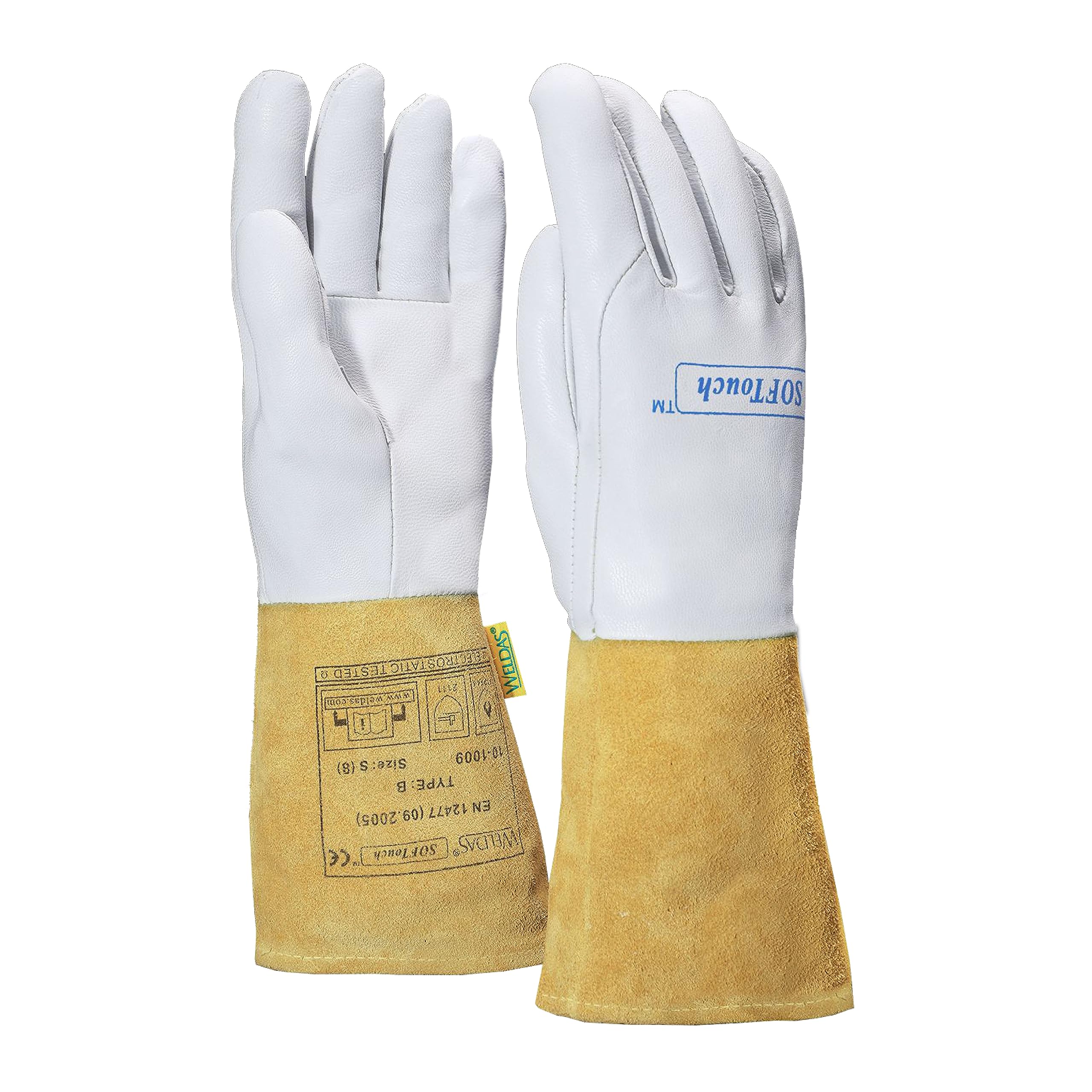 Weldas® lady size SOFTouch™ top grain goatskin precision welding gloves, for TIG, Plasma and small diameter MIG welding, 10-1009S, White, Small