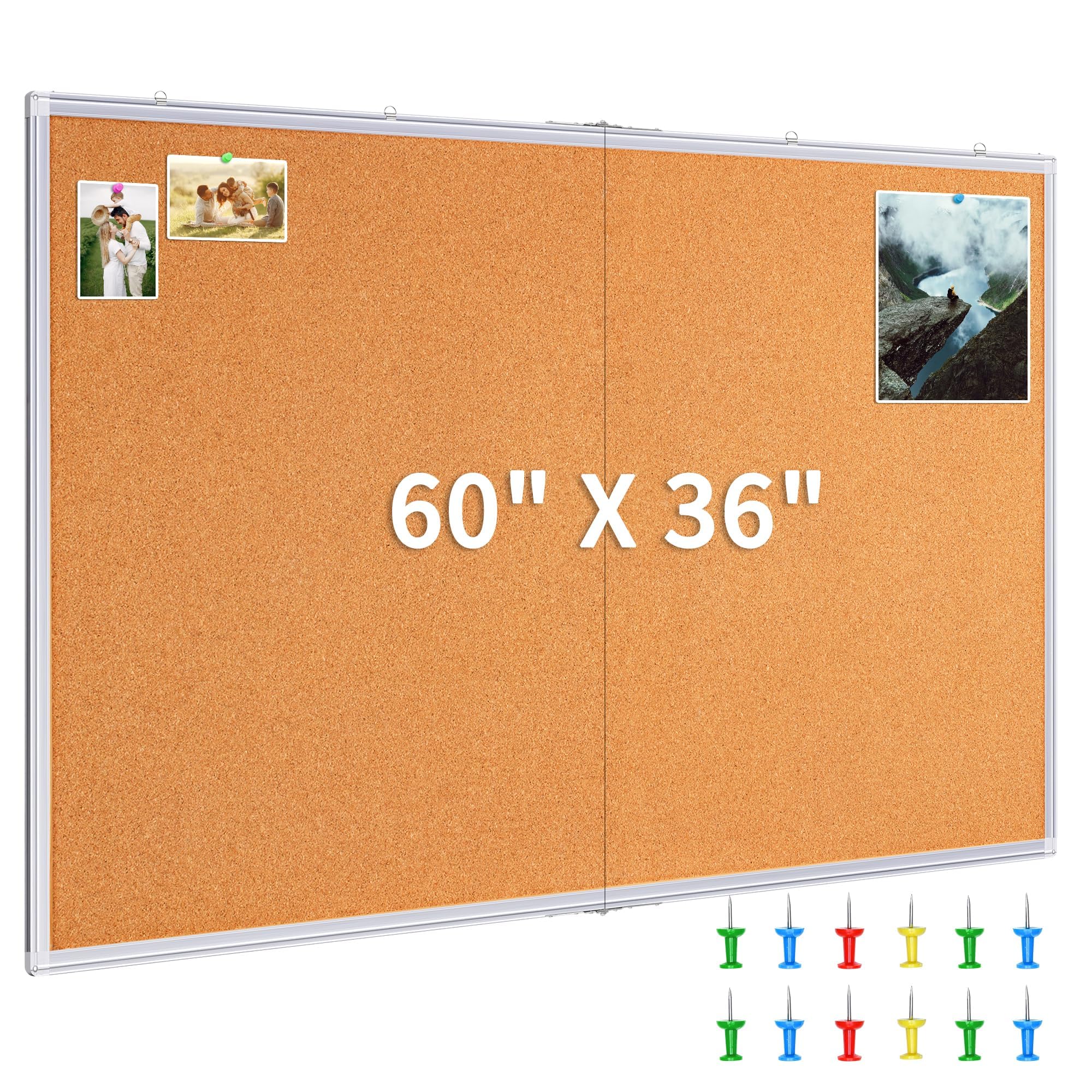 maxtek Large Cork Board 60 x 36 in, Bulletin Board for Walls, 5'x 3' Extra Aluminum Framed Corkboard, Foldable Wall Mounted Back to School Pin Memo