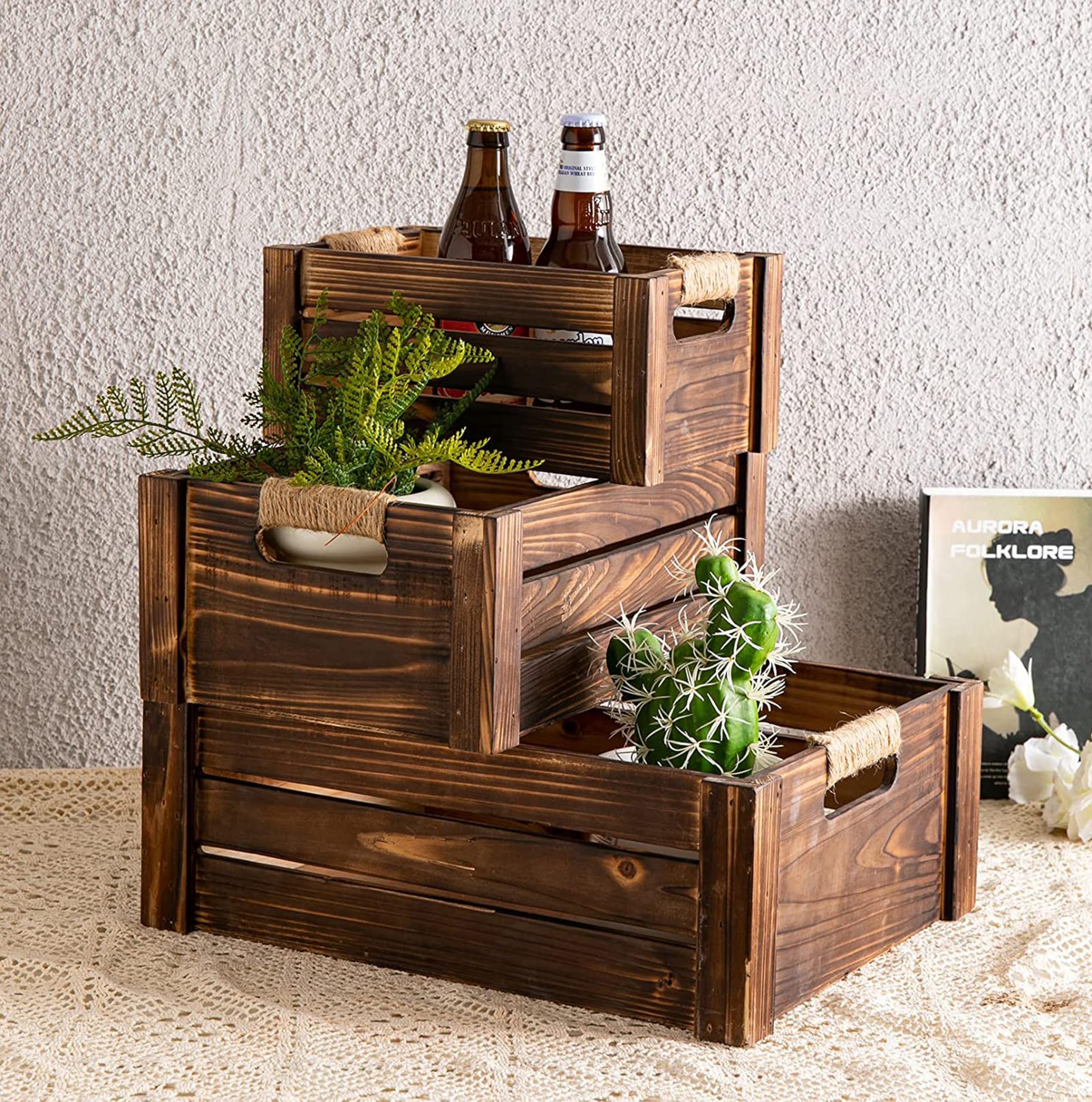Insight Arts Wooden Storage Crates Set of 3,Modern Farmhouse Nesting Crates with Handles,Arts & Crafts,decorative box,Farmhouse Decor for Living Room, Bathroom,Kitchen & Bedroom(Brown) (B0CNNHSHSP) Amazon Price History, Amazon Price Tracker