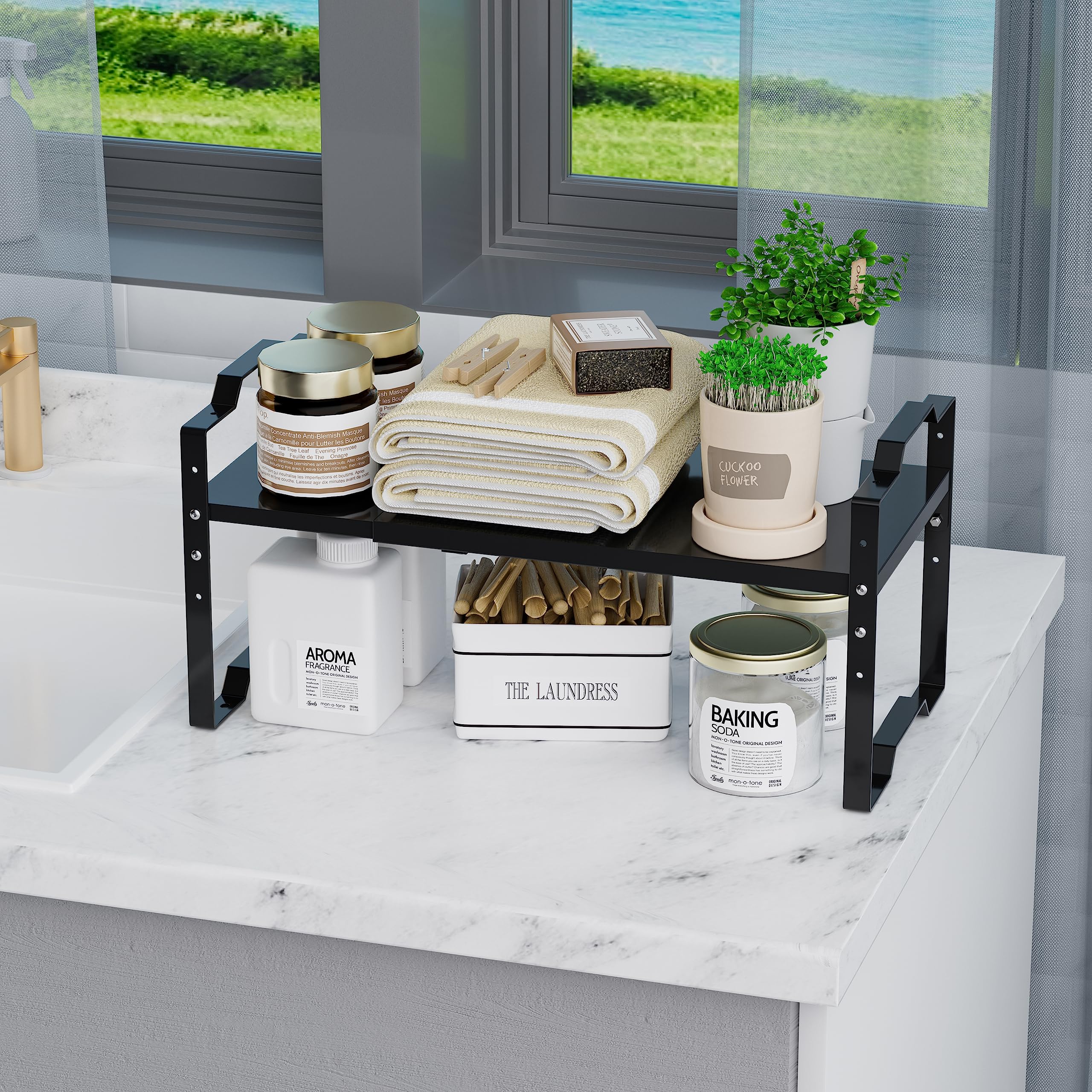 Wobmmi Expandable shelf Spice Rack Organizer, Stackable Storage Shelf for Kitchen Cabinet Organizer,Counter,Cosmetic, Cupboard,Pantry and more. Perfect your space(2Packs/Black/Medium)