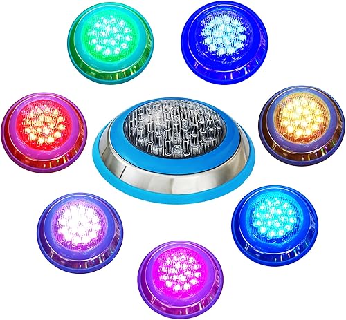 Miniatura 2 de CNBRIGHTER Luces LED subacuáticas para piscina, cambio de color RGB de 54 W, 12 V CA, cable de 50 pies montado en la pared IP68 impermeable, acero