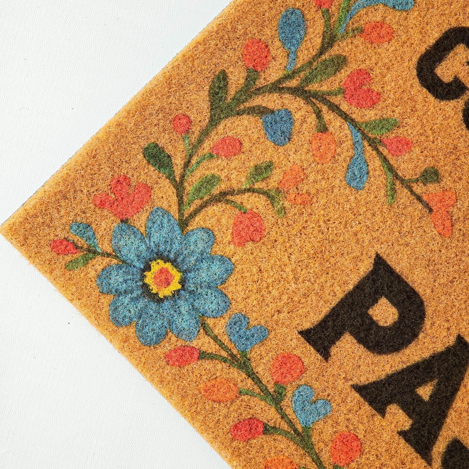 Como Chingas Pero Psale - Funny Welcome Doormat - 30x18 in Coir Outdoor Mat with Floral Border, Non-Slip, Waterproof, Spanish Front Door Decor