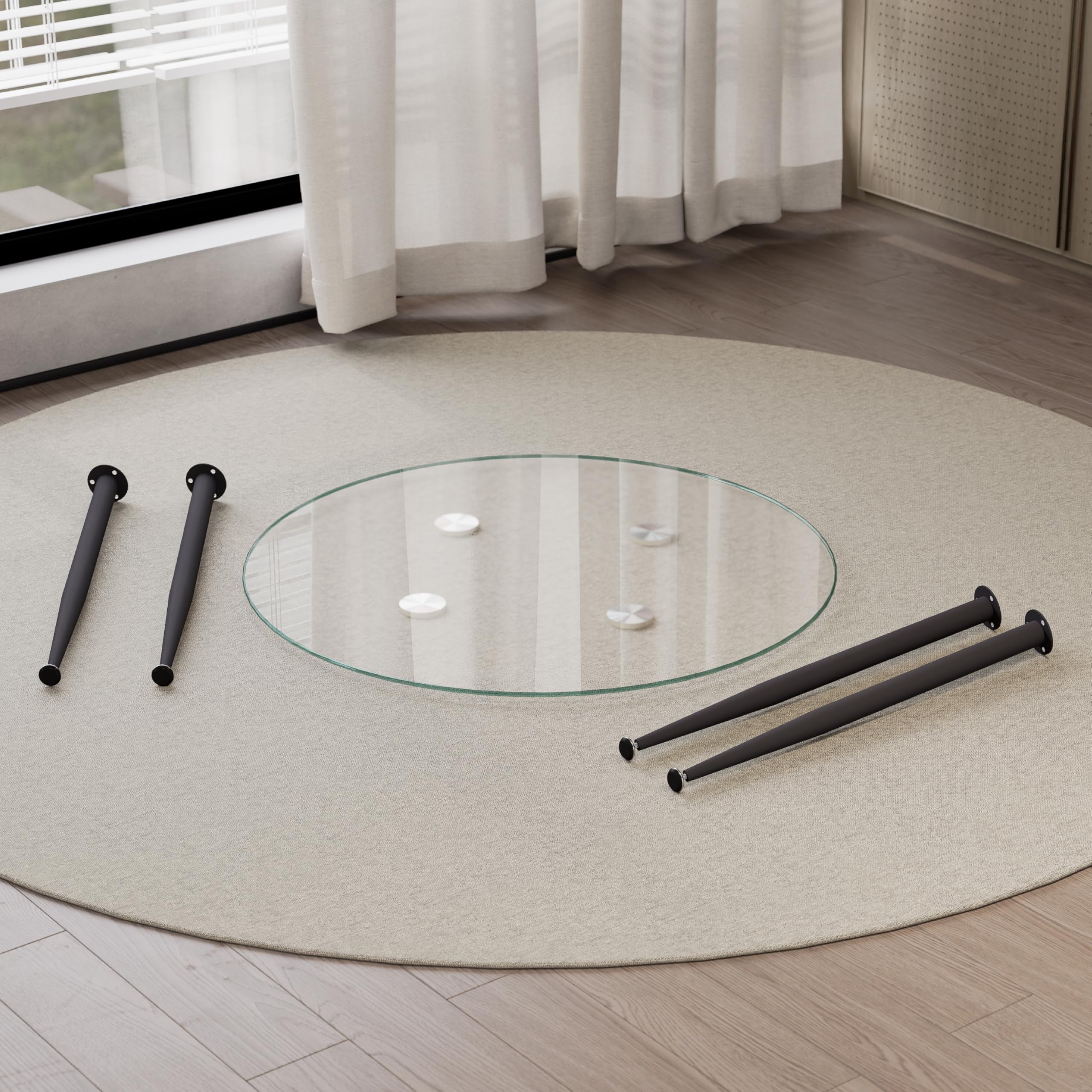 Mesa de Comedor Fija Redonda Corin | 100 x 100 x 75 cm | Ideal para Cocina o Salón | Ideal para 3 a 4 Personas | Tablero de Cristal Transparente | Patas de Metal en Negro