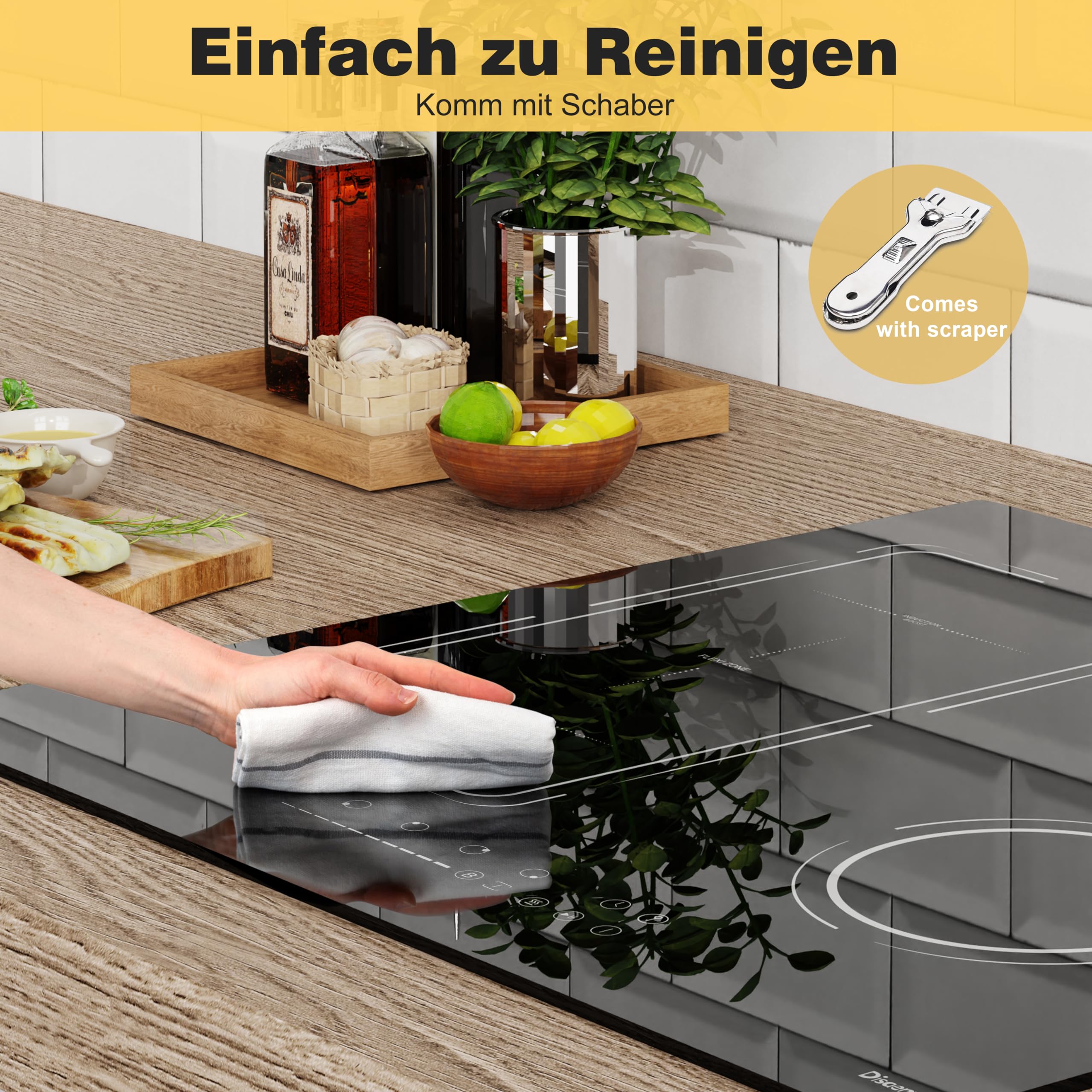 Induktionskochfeld 60 cm mit Stecker, Autark 4 Platten Einbau Kochfeld Induktion mit Flexzone, 3500W Induktionsherd mit Booster Timer Kindersicherung