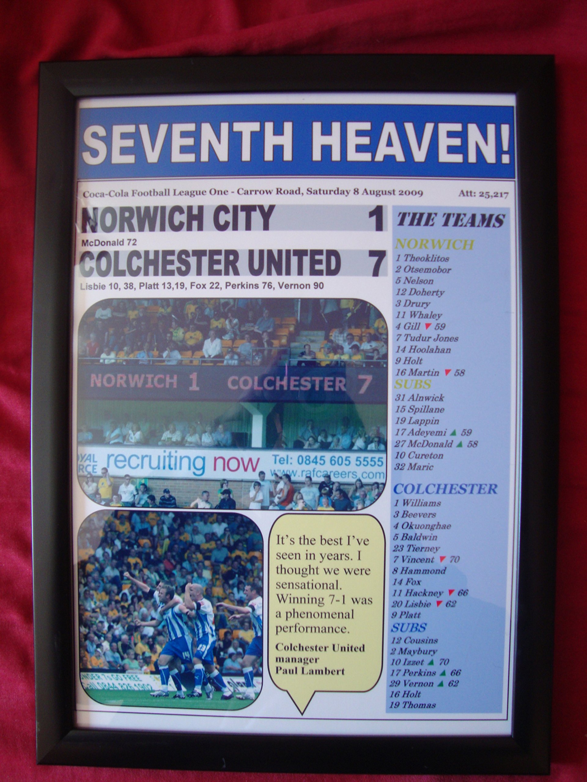 Lilywhite Multimedia Black Norwich City 1 Colchester United 7 - 2009 - Framed Print