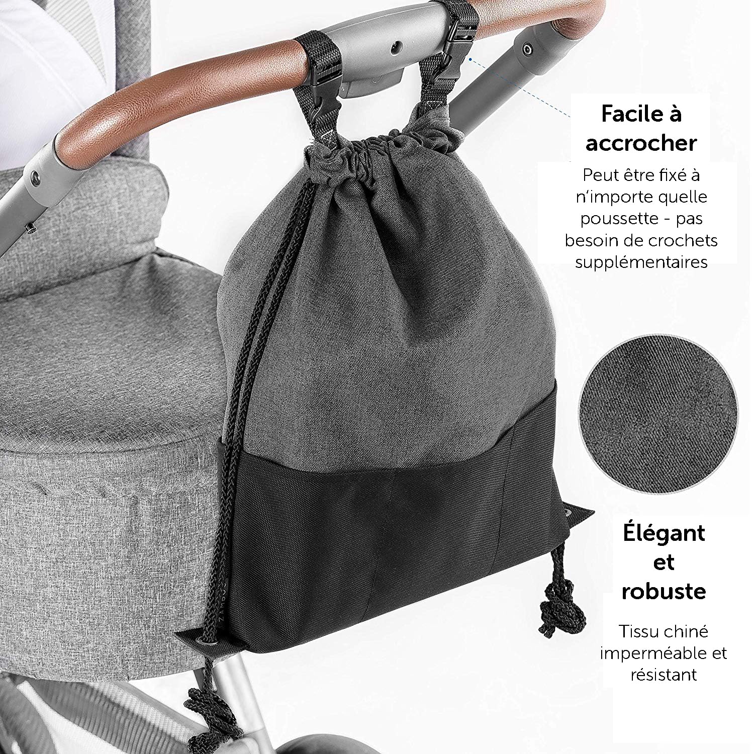 Zamboo Sac a Dos a Langer, Organisateur Poussette et Landau, Universel pour Sport - Léger, avec Compartiments, Crochets de Fixation - Gris Noir