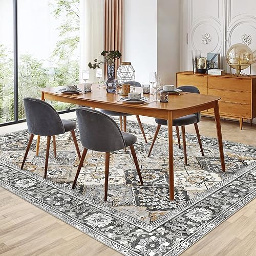 Miniatura 4 de Alfombra vintage con estampado floral, 4 x 6, antideslizante, resistente a las manchas, lavable, para interiores, para sala de estar, cocina,