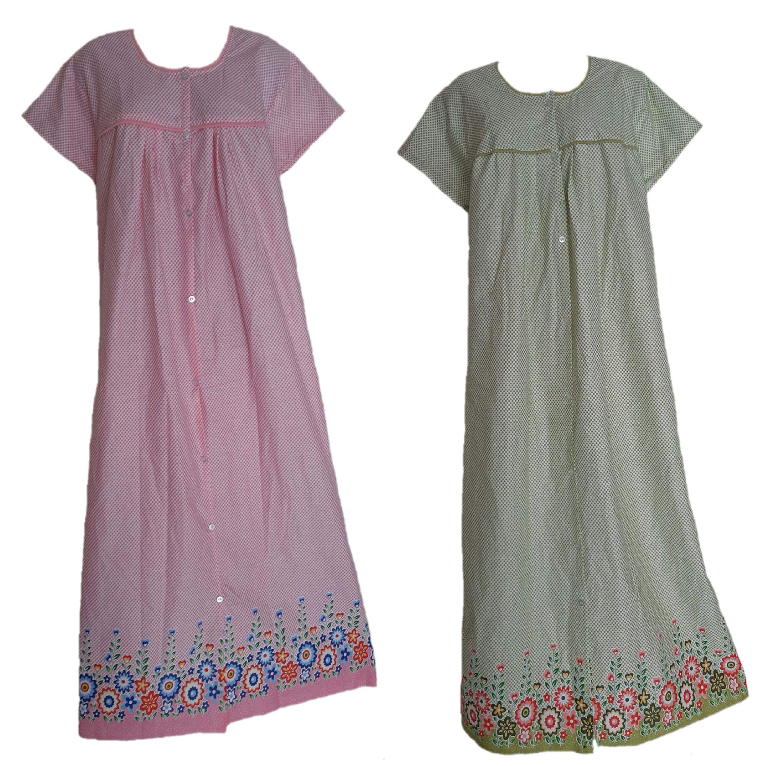 kavya Women's Cotton Full Button Nighty Front Open Nighty (Combo Pack of 2 Pieces Pink Green, Free Size , XL-XXL)