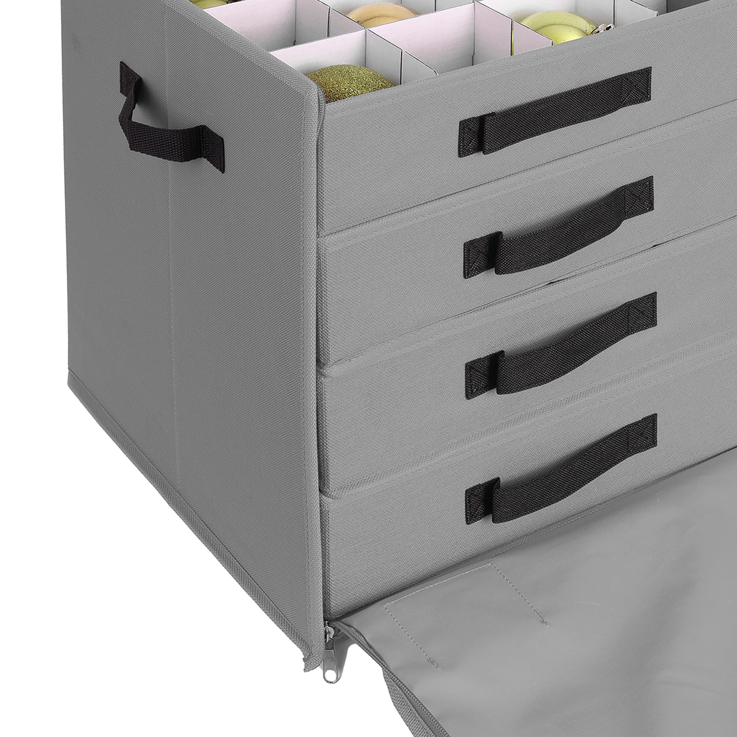 Relaxdays Weihnachtskugel Aufbewahrungsbox, 64 Kugeln, HxBxT: 40 x 36,5 x 36,5 cm, Polyester, Pappe, Kugelkiste, grau
