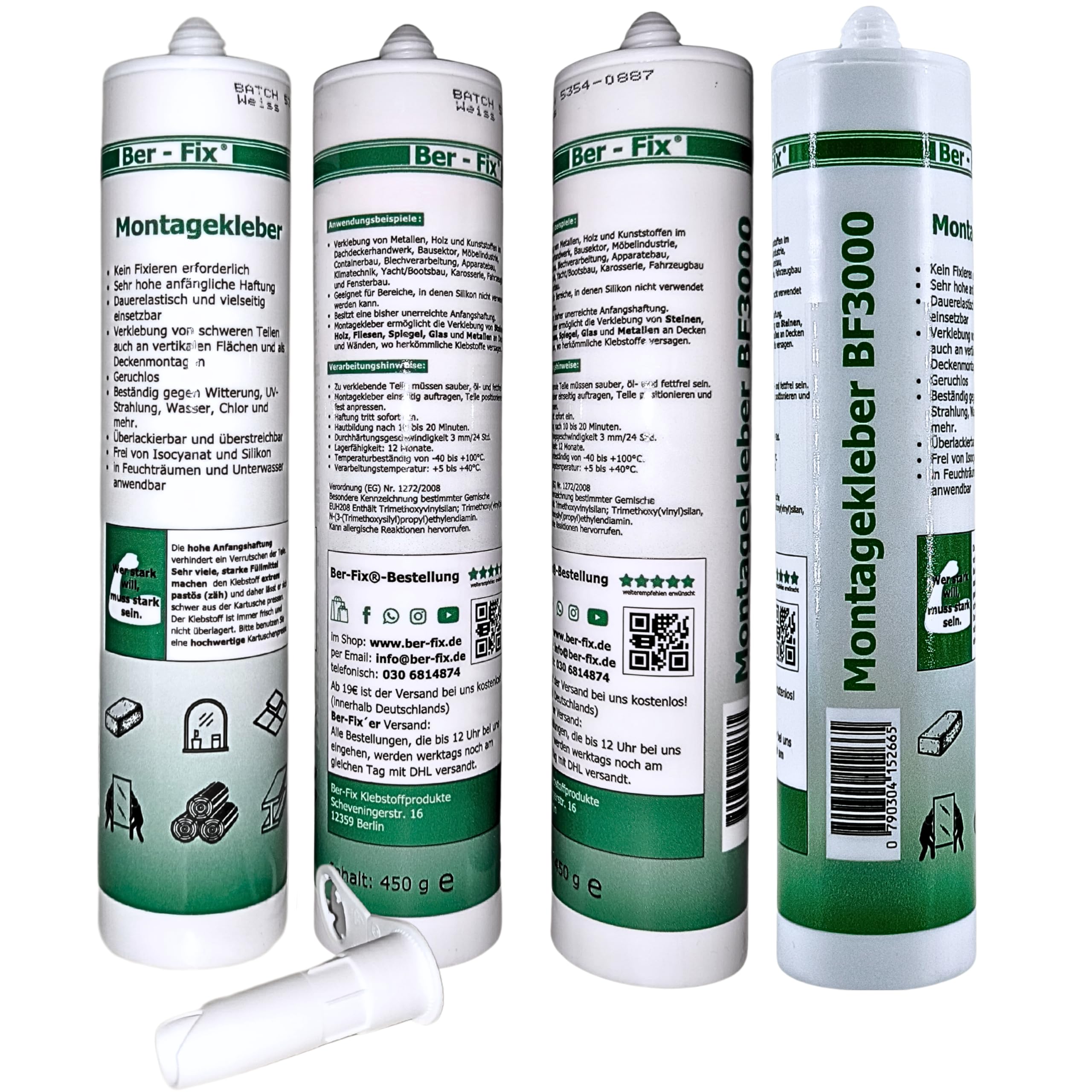 Ber-Fix Montagekleber nur Kleber extra stark weiß 3er Pack | Montagekleber nur Kleber weiß 3er Pack: Montagekleber für Kleben statt Bohren: geeignet für Leisten, Platten
